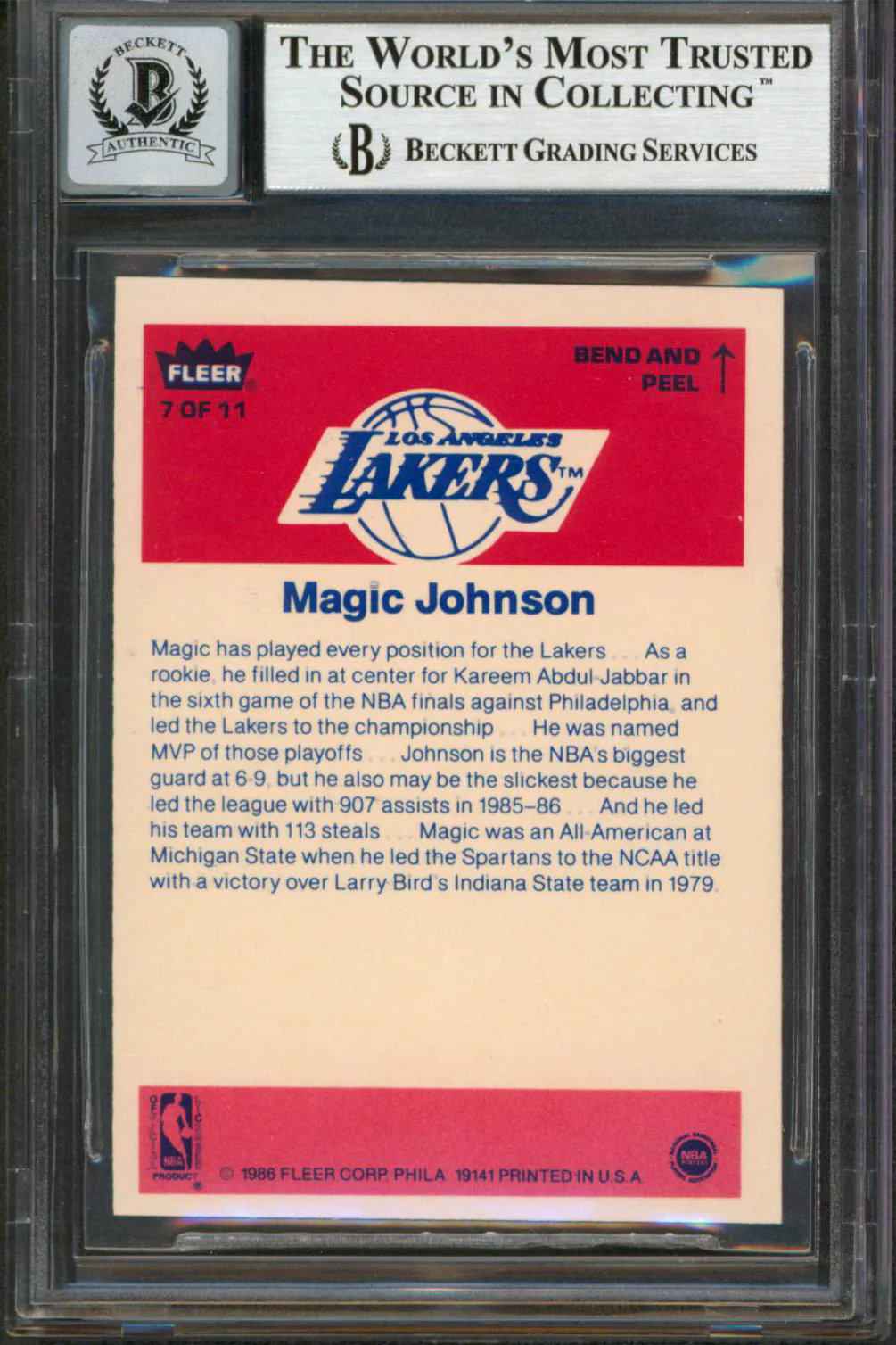 Lakers Magic Johnson Signed 1986 Fleer Stickers #7 Card Auto 10! BAS Slabbed - Image 3