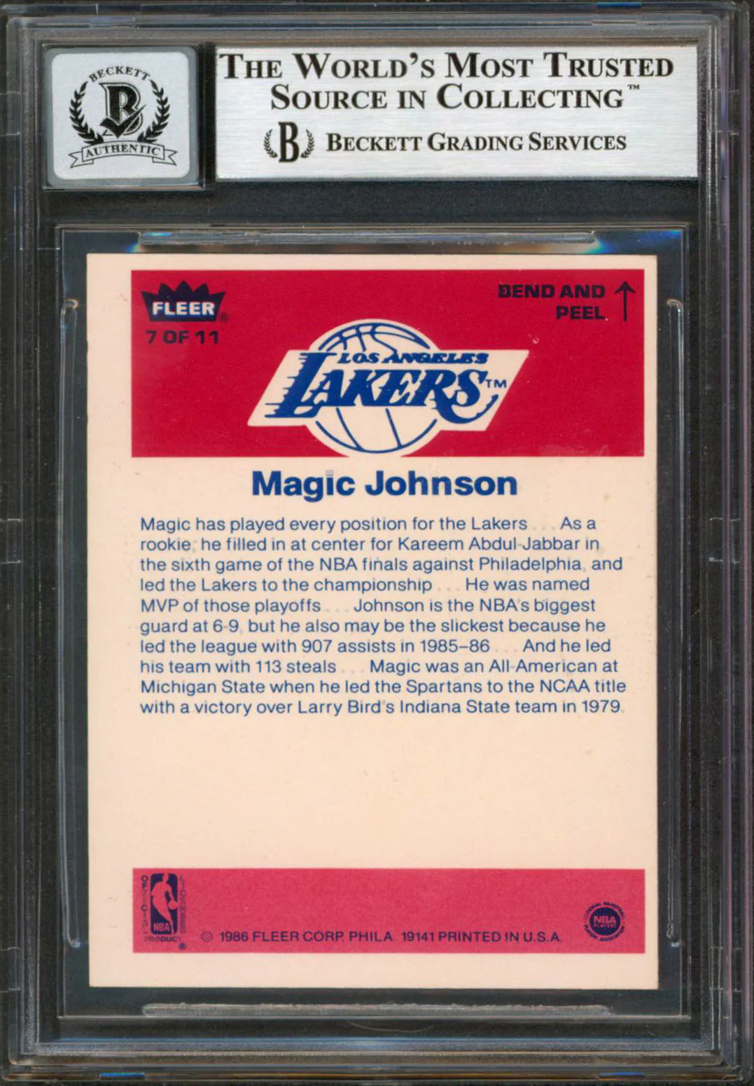 Lakers Magic Johnson Signed 1986 Fleer Stickers #7 Card Auto 10! BAS Slabbed - Image 3