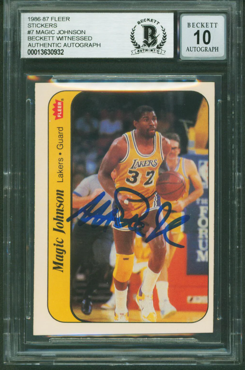 Lakers Magic Johnson Signed 1986 Fleer Stickers #7 Card Auto 10! BAS Slabbed - Image 2