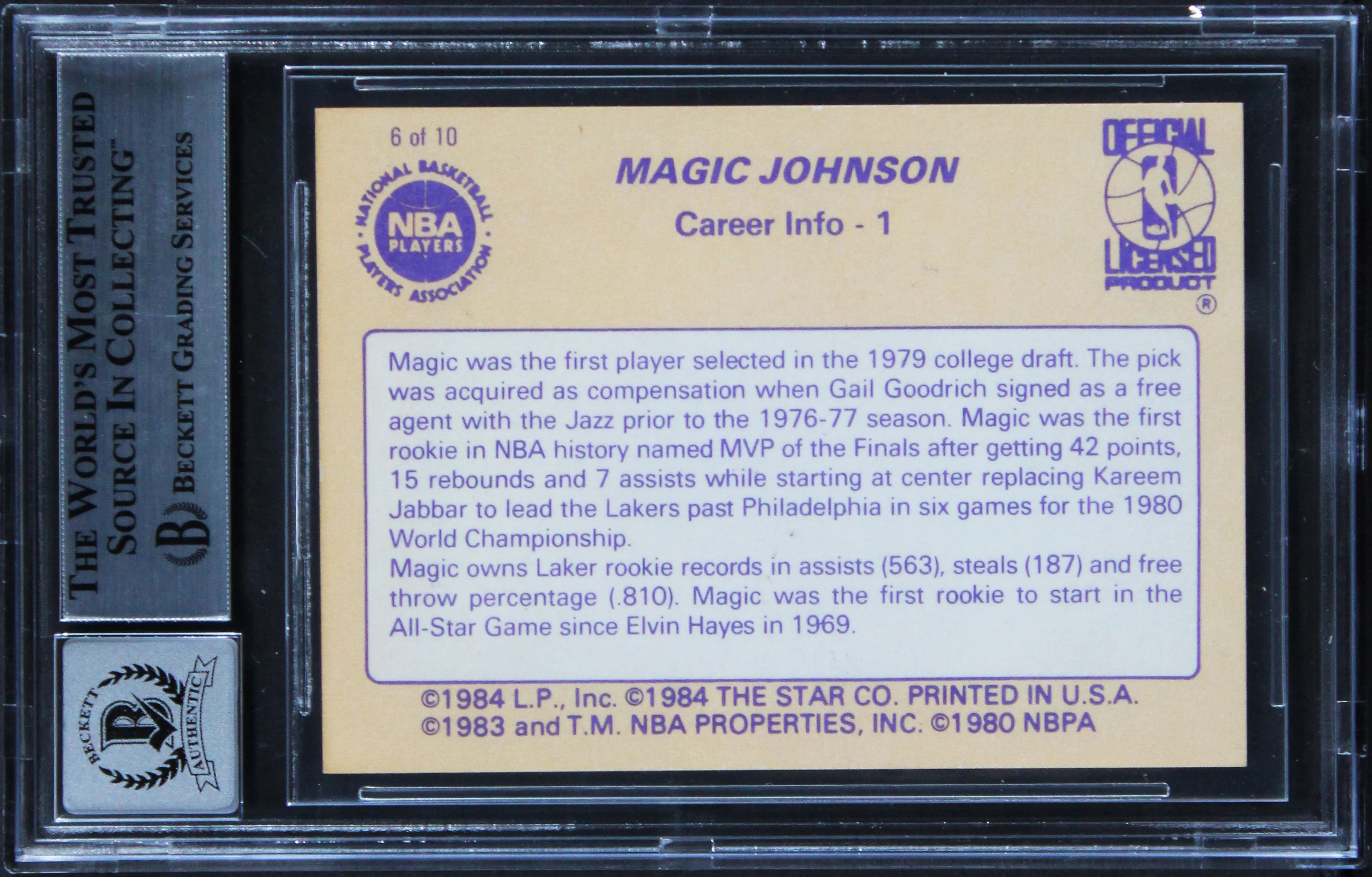 Lakers Magic Johnson Signed 1986 Star #6 Card Auto Grade Gem 10! BAS Slabbed - Image 3