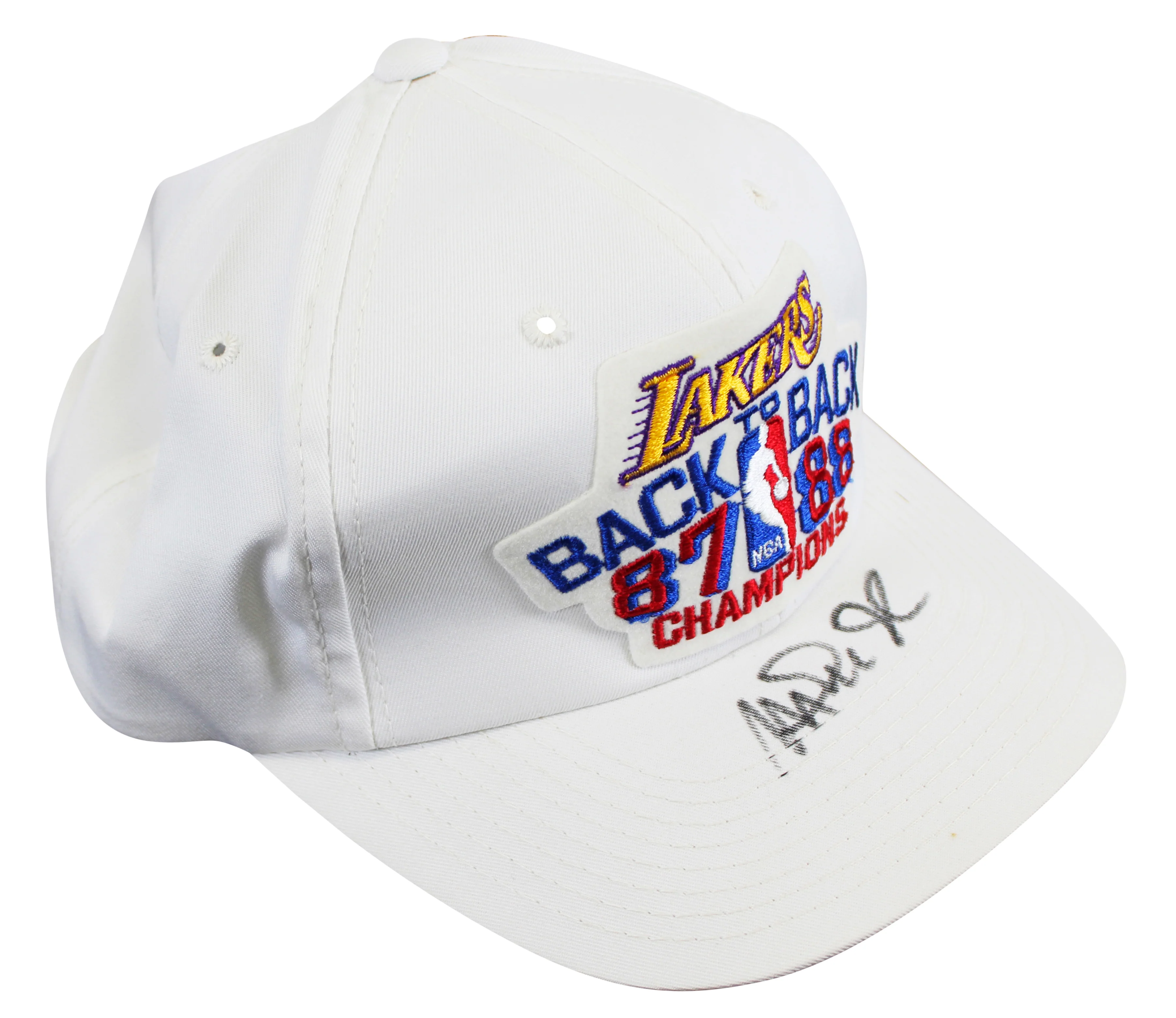 Lakers Magic Johnson Signed 1987-1988 NBA Champions Hat BAS Witnessed #W426872 - Image 5