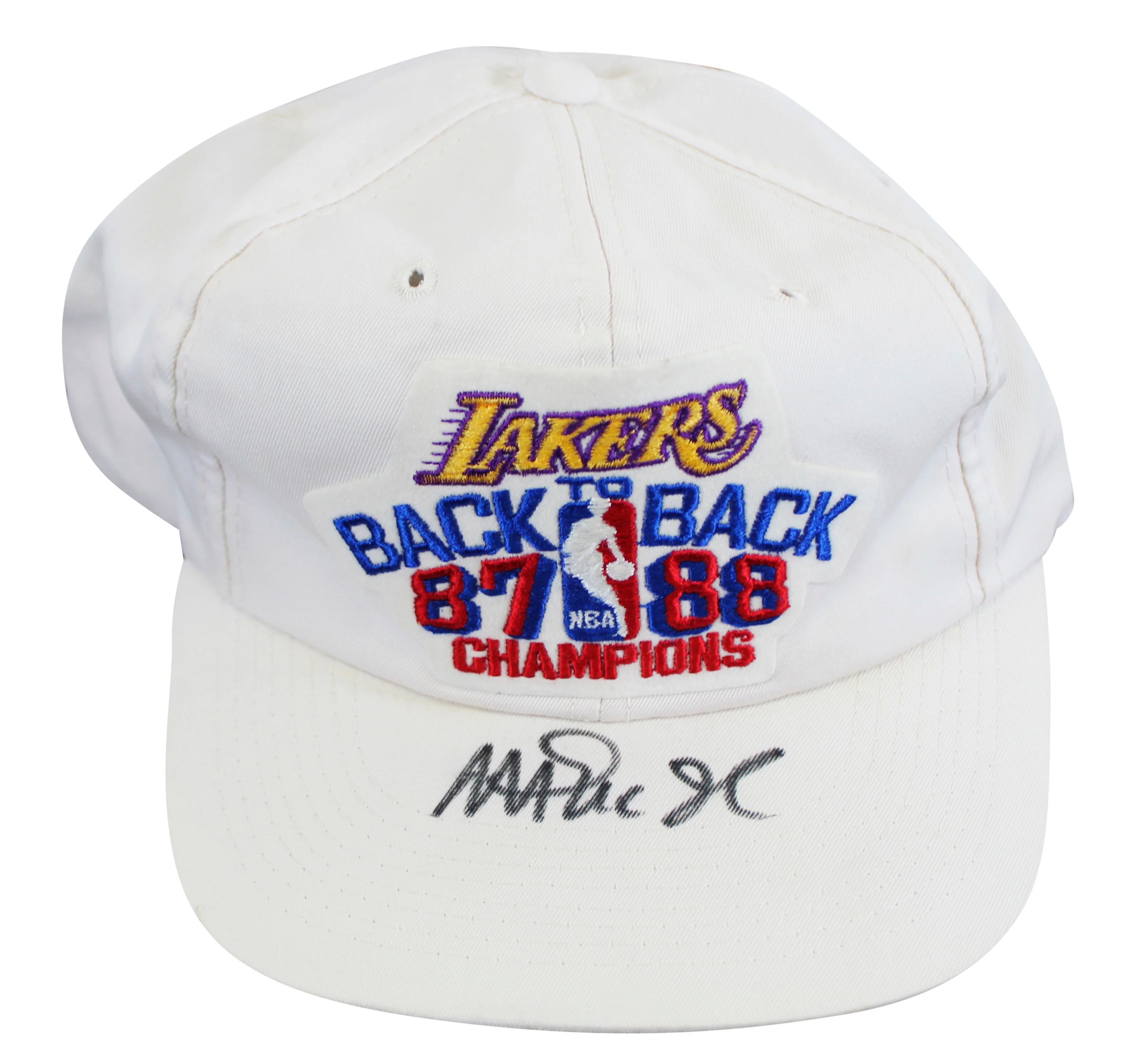 Lakers Magic Johnson Signed 1987-1988 NBA Champions Hat BAS Witnessed #W426874 - Image 2