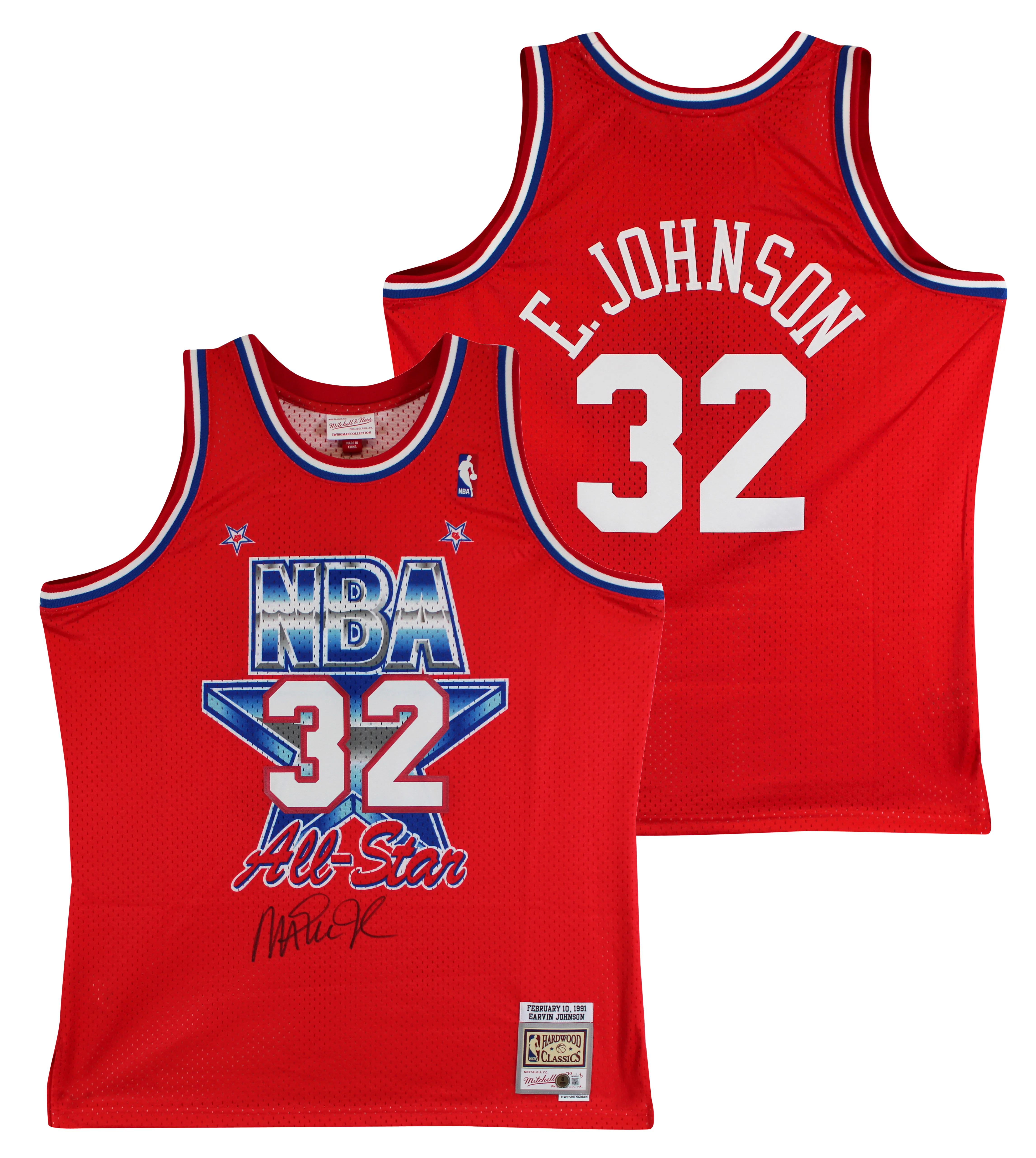 Lakers Magic Johnson Signed 1991 M&N HWC All-Star Red Swingman Jersey BAS Wit - Image 2