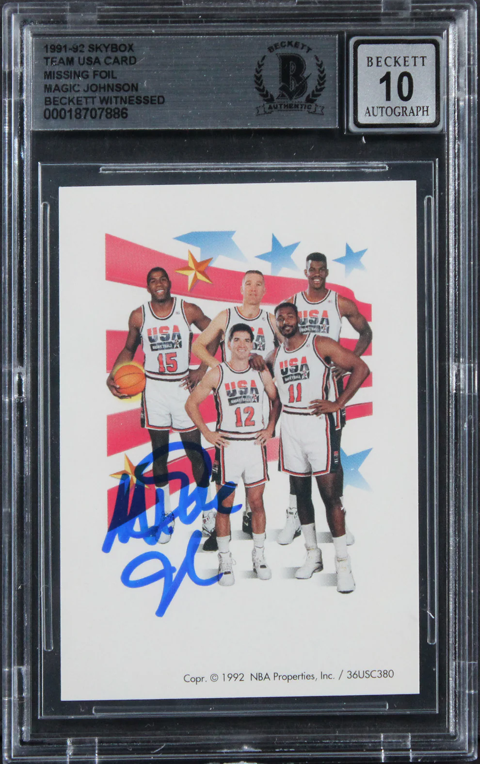 Lakers Magic Johnson Signed 1991 Skybox Team USA Card Auto Grade 10! BAS Slabbed - Image 2