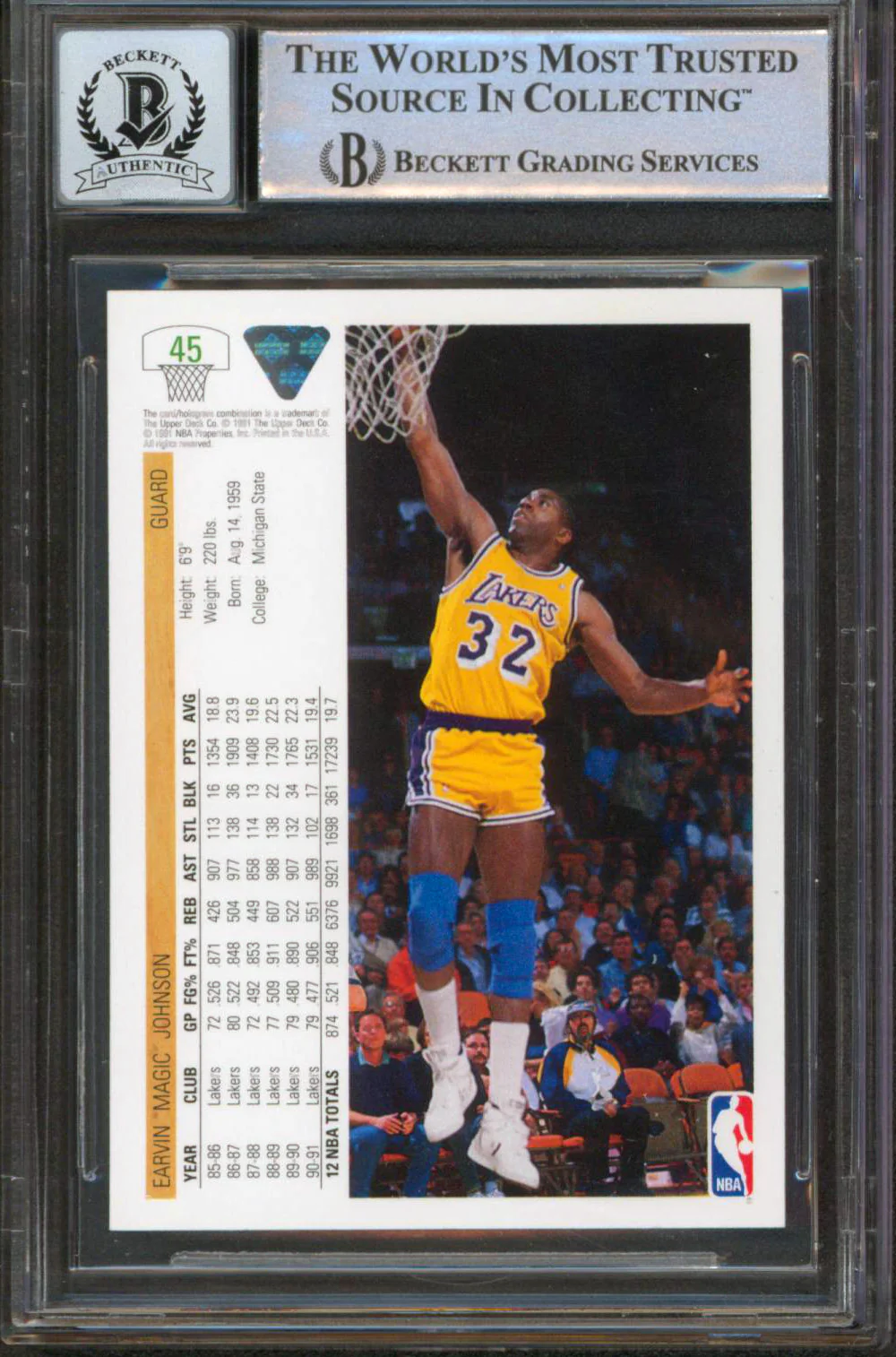 Lakers Magic Johnson Signed 1991 Upper Deck #45 Card Auto 10! BAS Slabbed - Image 3