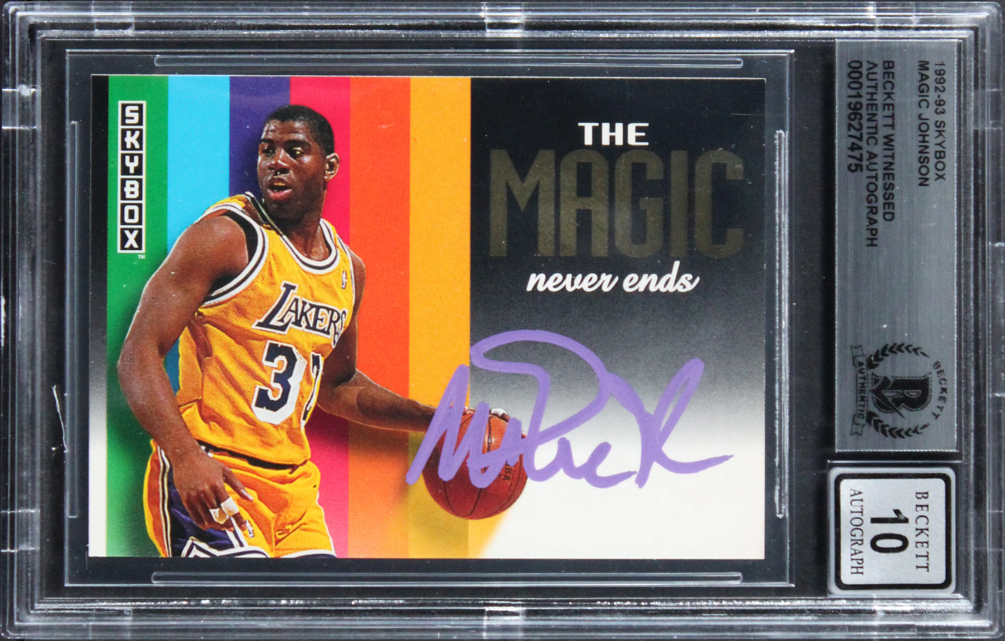 Lakers Magic Johnson Signed 1992 Skybox Card Auto Grade Gem Mint 10! BAS Slabbed - Image 2