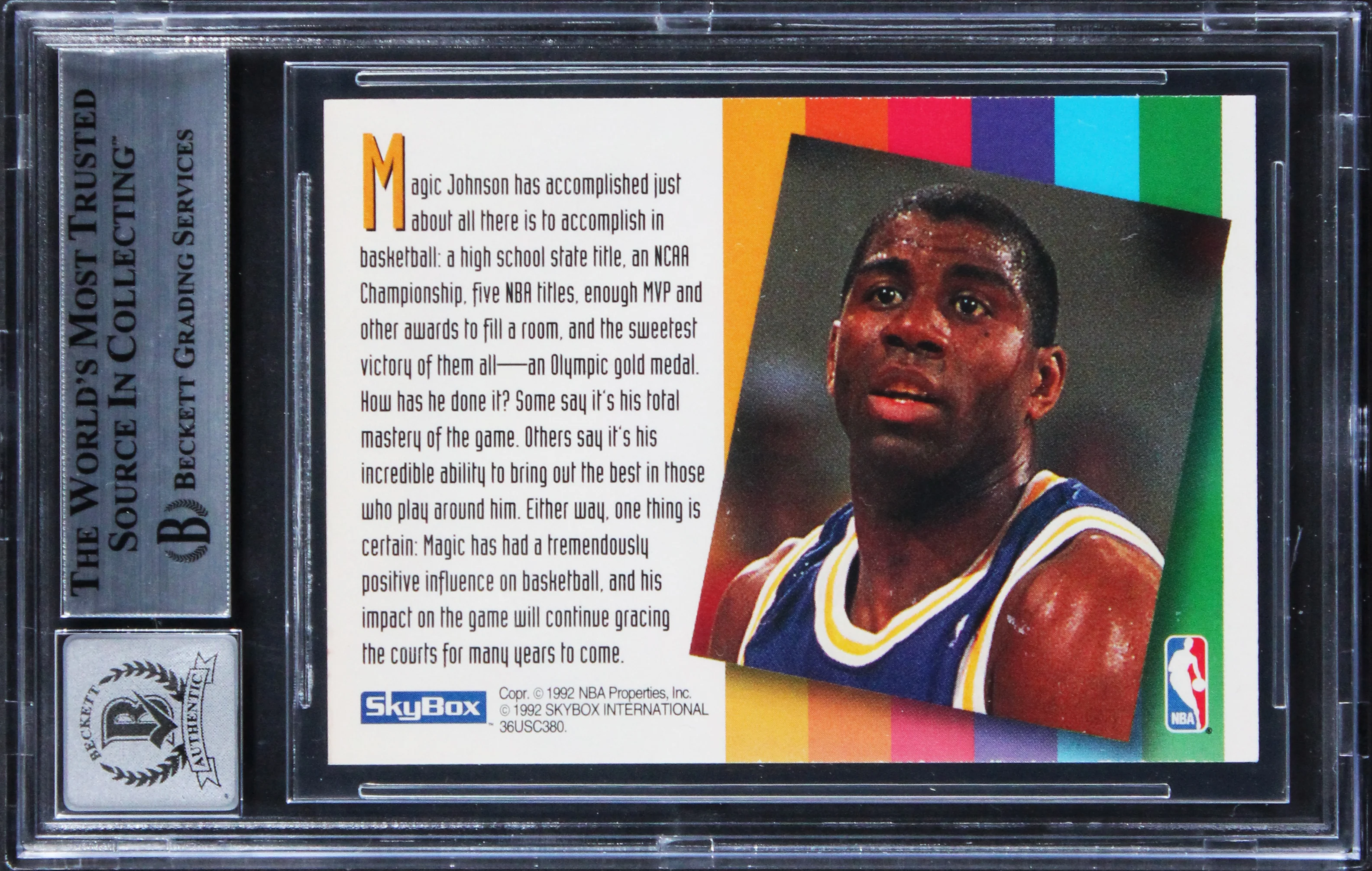 Lakers Magic Johnson Signed 1992 Skybox Card Auto Grade Gem Mint 10! BAS Slabbed - Image 3