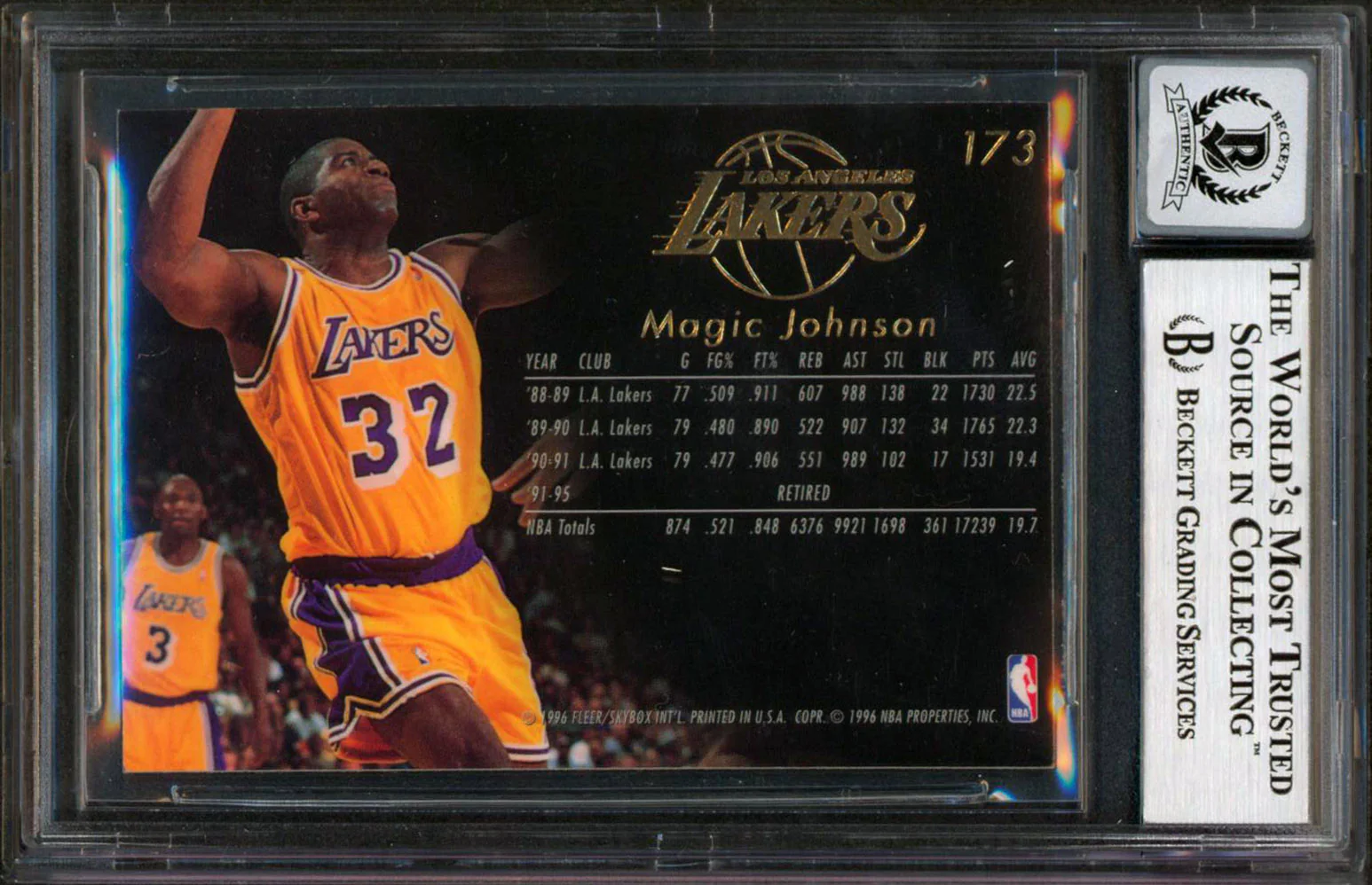 Lakers Magic Johnson Signed 1995 Flair #173 Card Auto Graded Gem 10! BAS Slabbed - Image 3