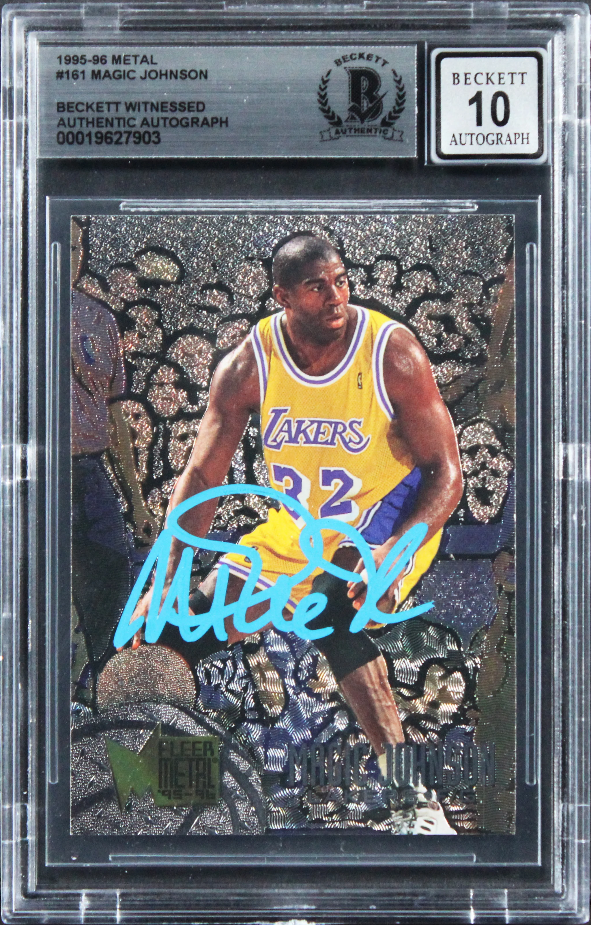 Lakers Magic Johnson Signed 1995 Metal #161 Card Auto Grade GM 10! BAS Slabbed - Image 2
