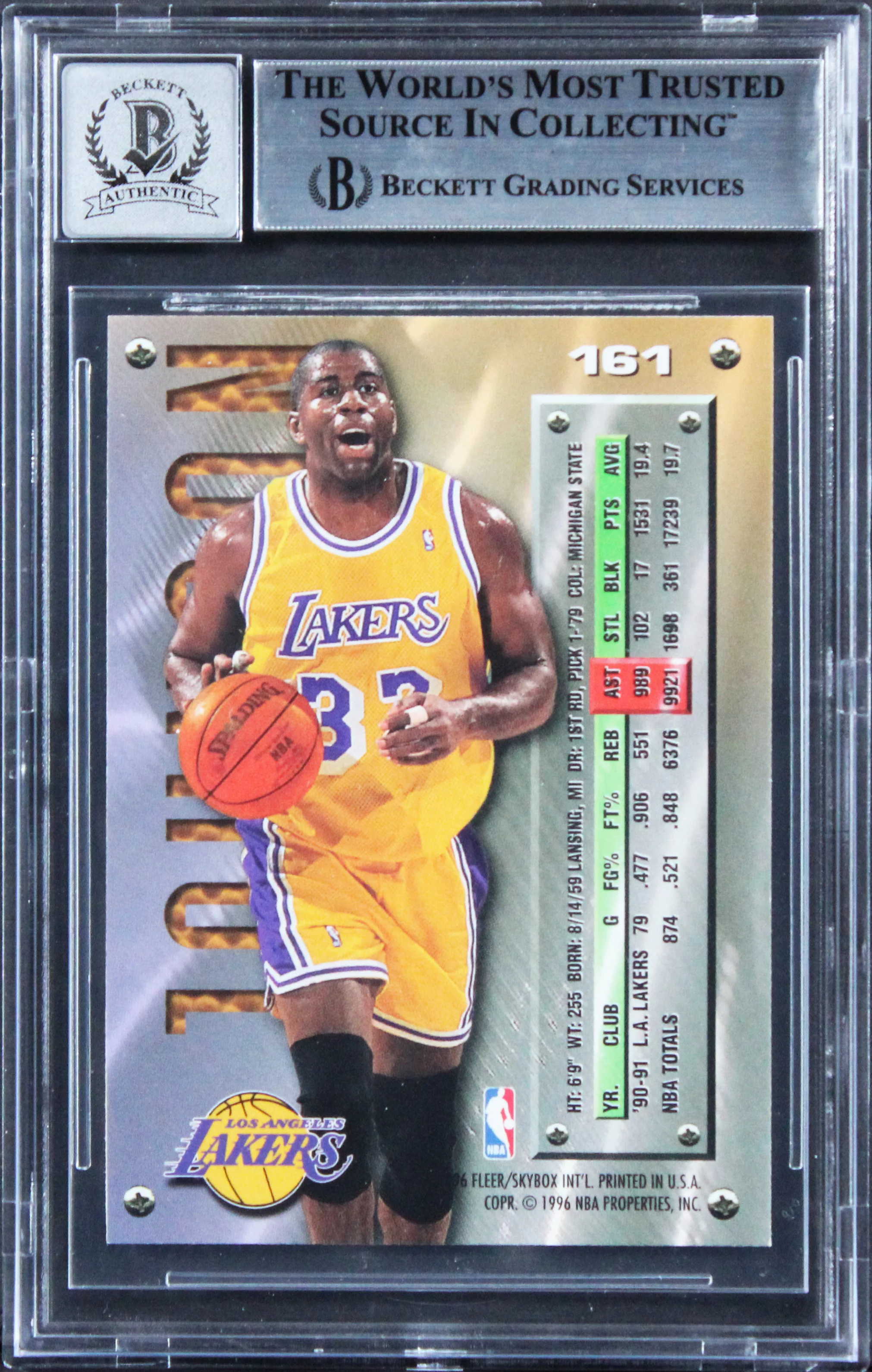 Lakers Magic Johnson Signed 1995 Metal #161 Card Auto Grade GM 10! BAS Slabbed - Image 3