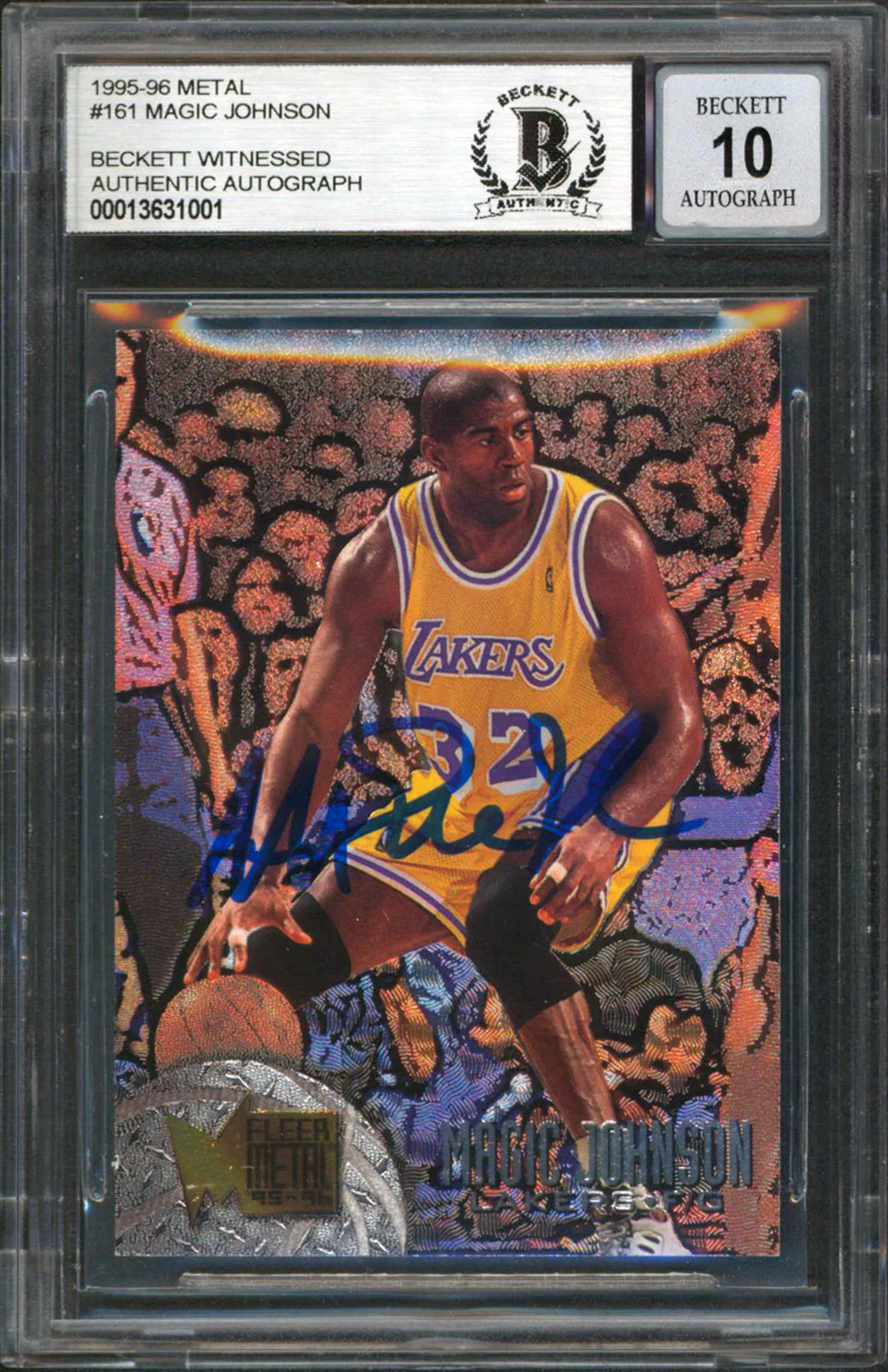 Lakers Magic Johnson Signed 1995 Metal #161 Card Auto Graded 10! BAS Slabbed - Image 2