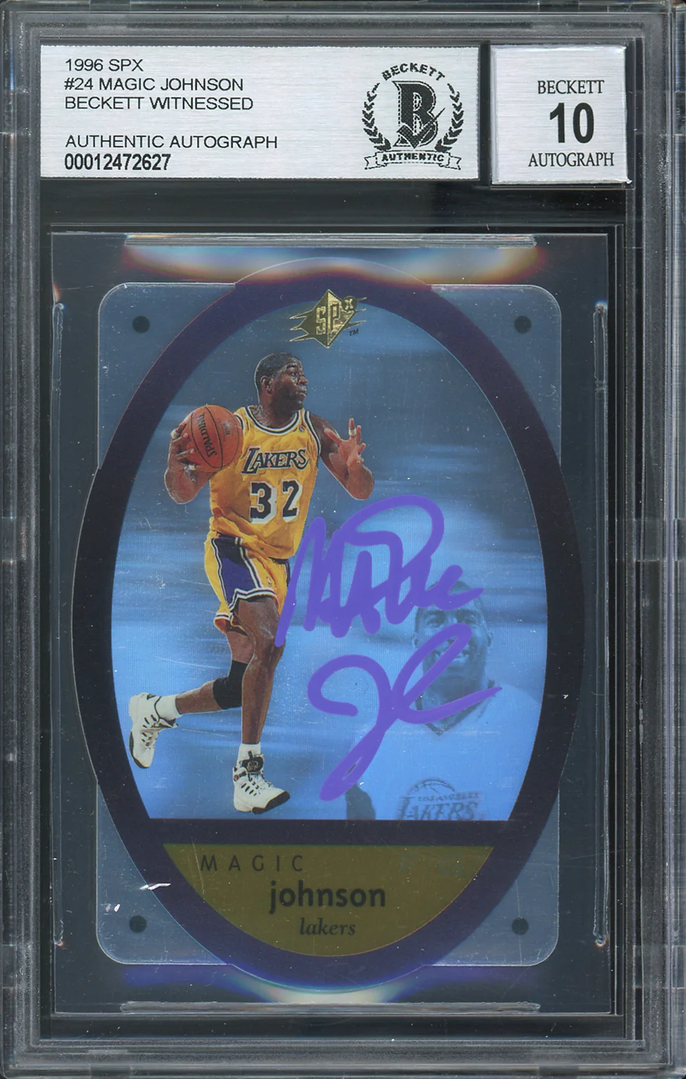 Lakers Magic Johnson Signed 1996 SPX #24 Card Auto Graded Gem Mint 10! BAS Slab - Image 2