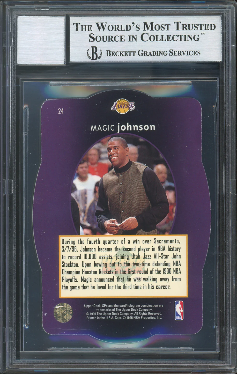 Lakers Magic Johnson Signed 1996 SPX #24 Card Auto Graded Gem Mint 10! BAS Slab - Image 3
