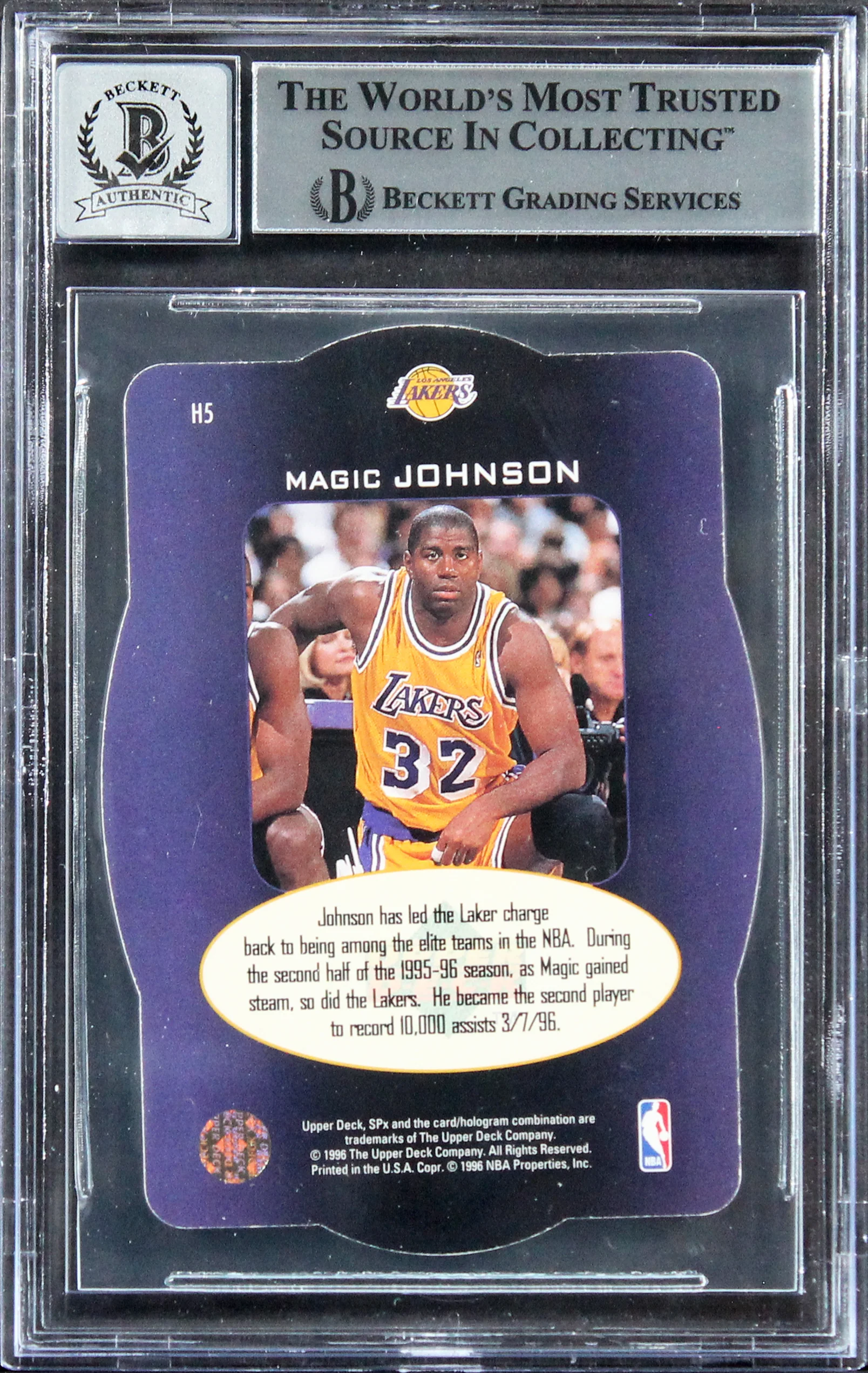 Lakers Magic Johnson Signed 1996 SPX Holoview Heroes #H5 Card Auto 10! BAS Slab - Image 3