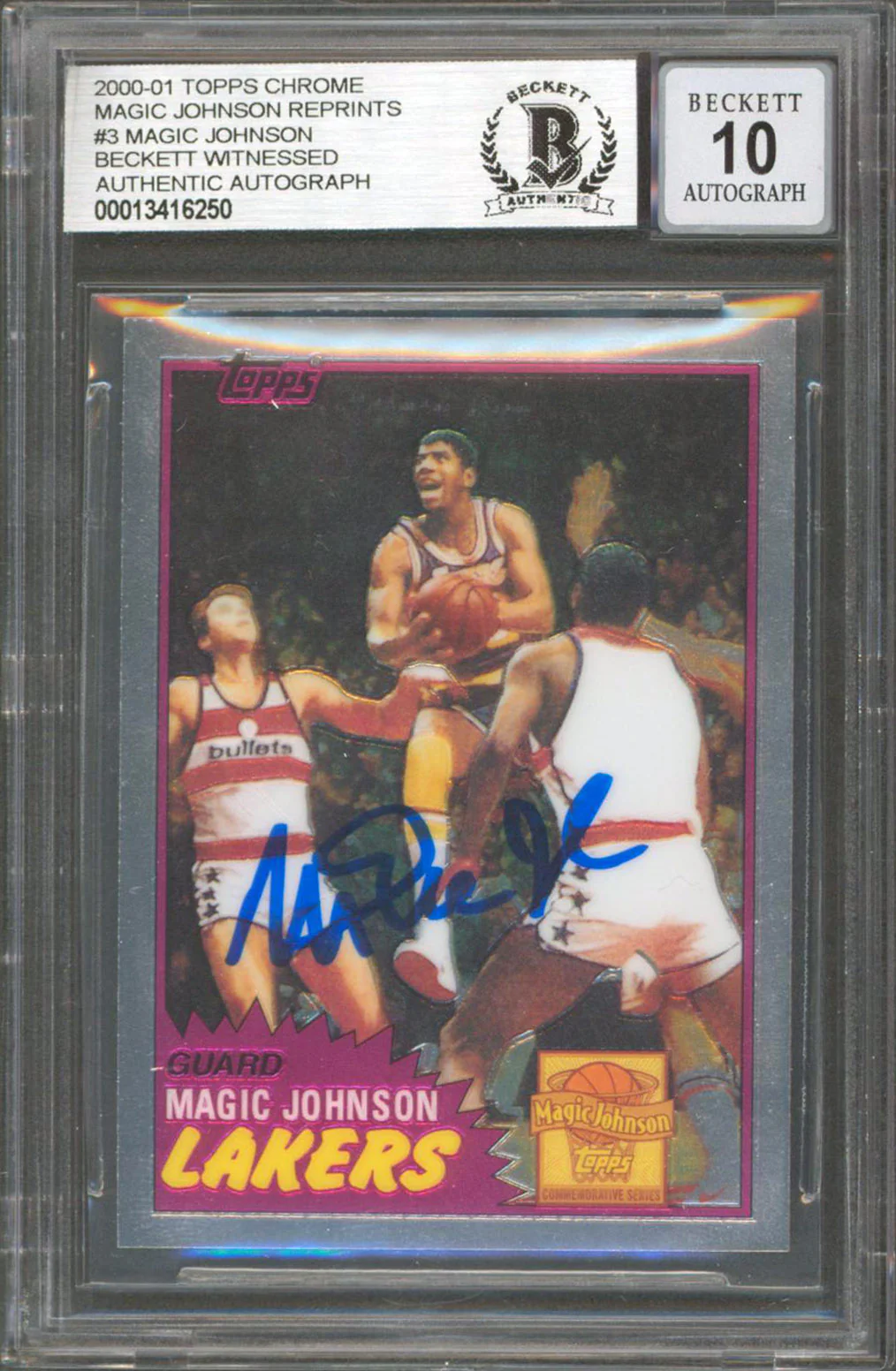 Lakers Magic Johnson Signed 2000 Topps Chrome #3 Card Auto Grade 10! BAS Slabbed - Image 2