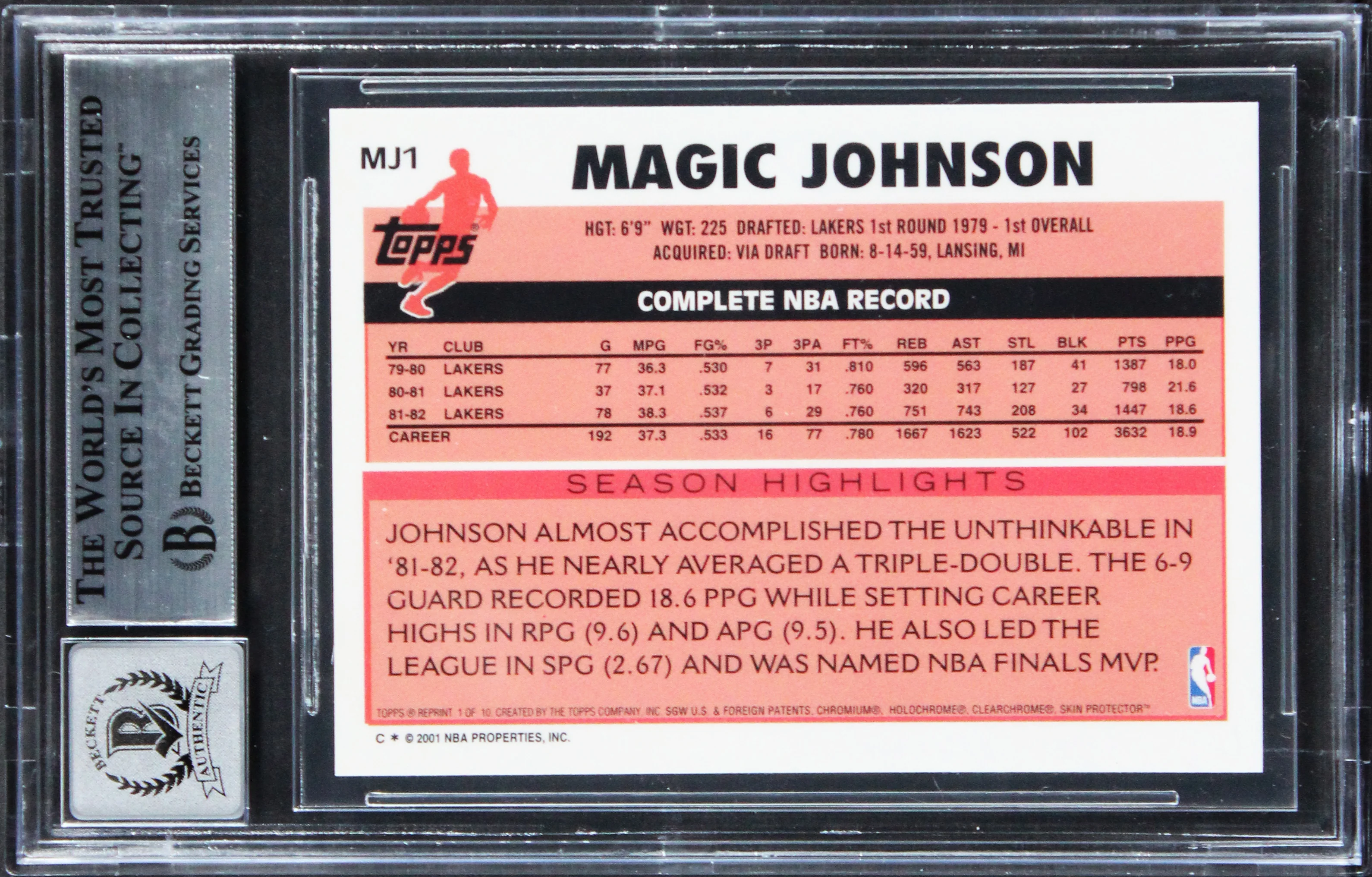Lakers Magic Johnson Signed 2000 Topps Chrome #MJ1 Card Auto 10! BAS Slabbed - Image 3