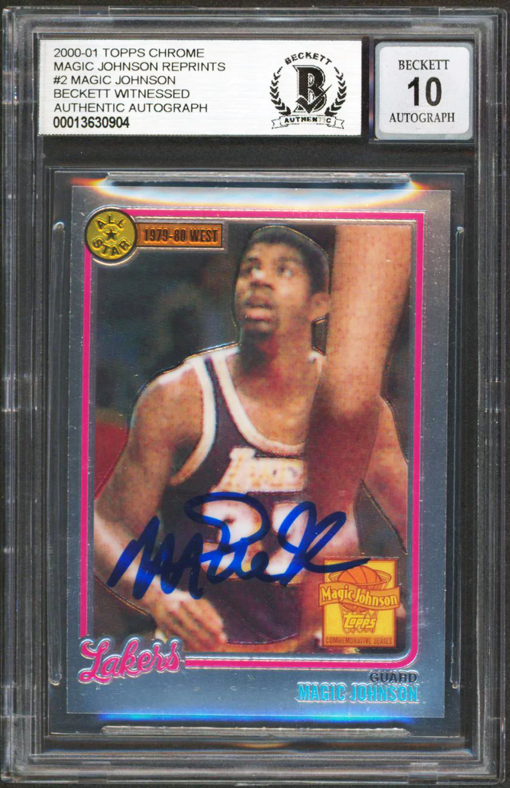 Lakers Magic Johnson Signed 2000 Topps Chrome Reprints #2 Card Auto 10! BAS Slab - Image 2