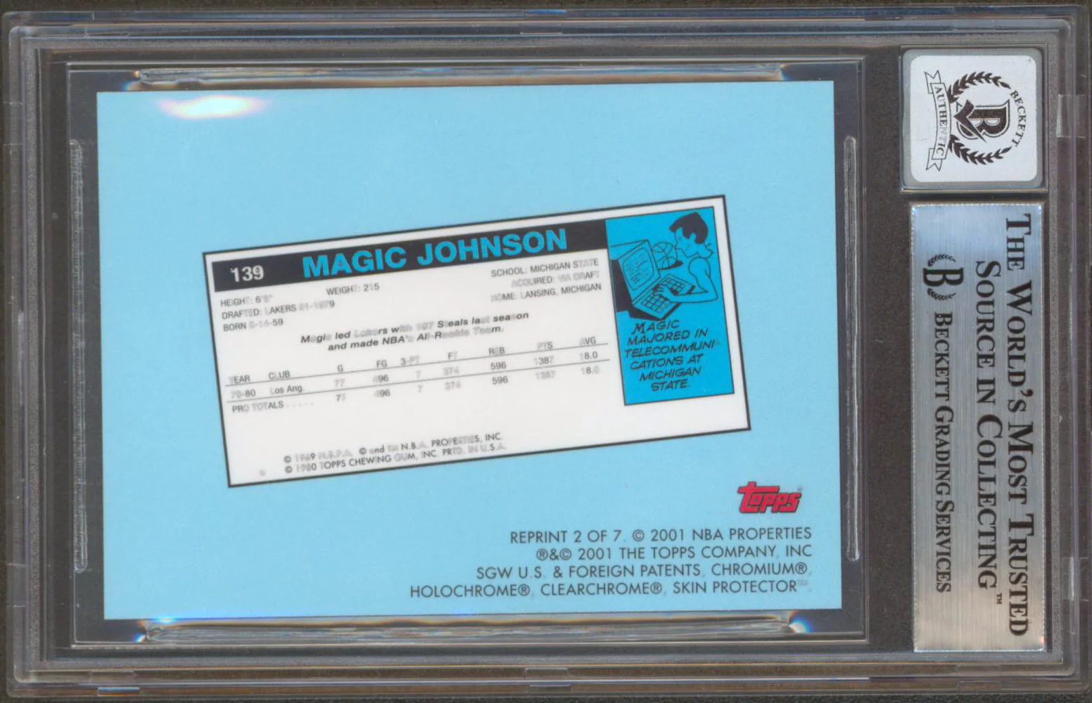 Lakers Magic Johnson Signed 2000 Topps Chrome Reprints #2 Card Auto 10! BAS Slab - Image 3