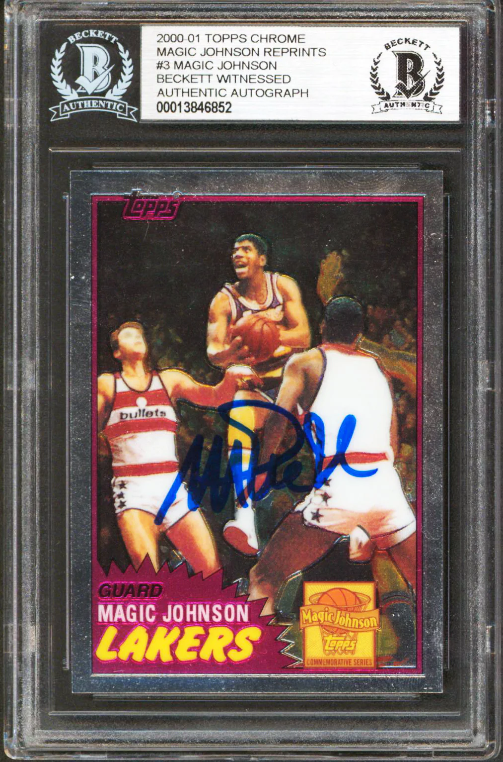 Lakers Magic Johnson Signed 2000 Topps Chrome Reprints #3 Card BAS Slabbed - Image 2