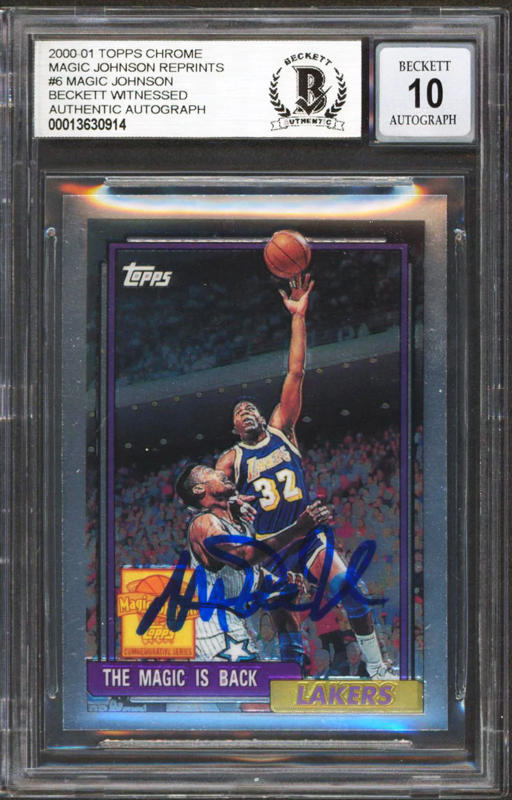 Lakers Magic Johnson Signed 2000 Topps Chrome Reprints #6 Card Auto 10! BAS Slab - Image 2