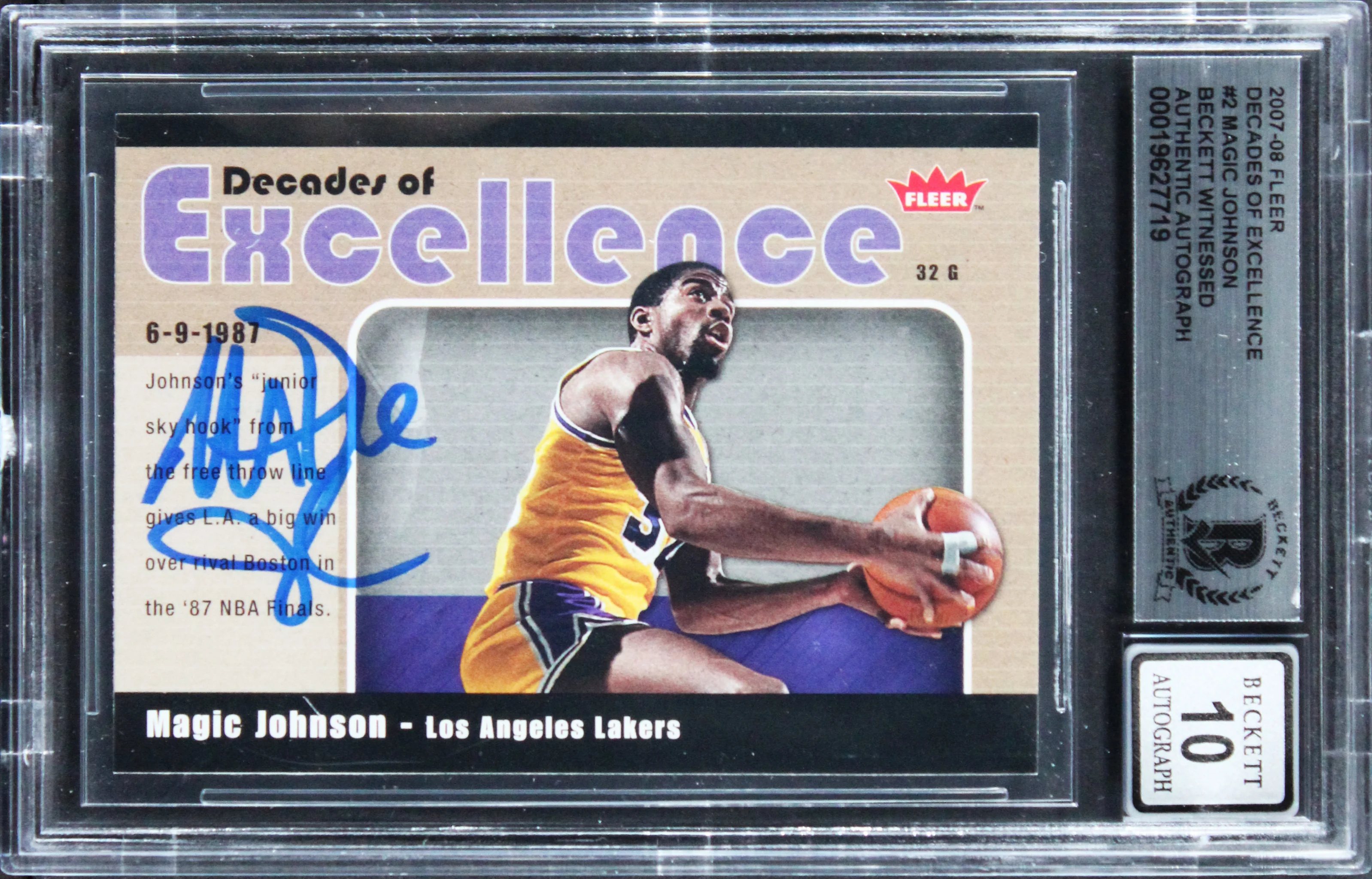 Lakers Magic Johnson Signed 2007 Fleer DOE #2 Card Auto Grade 10! BAS Slabbed - Image 2
