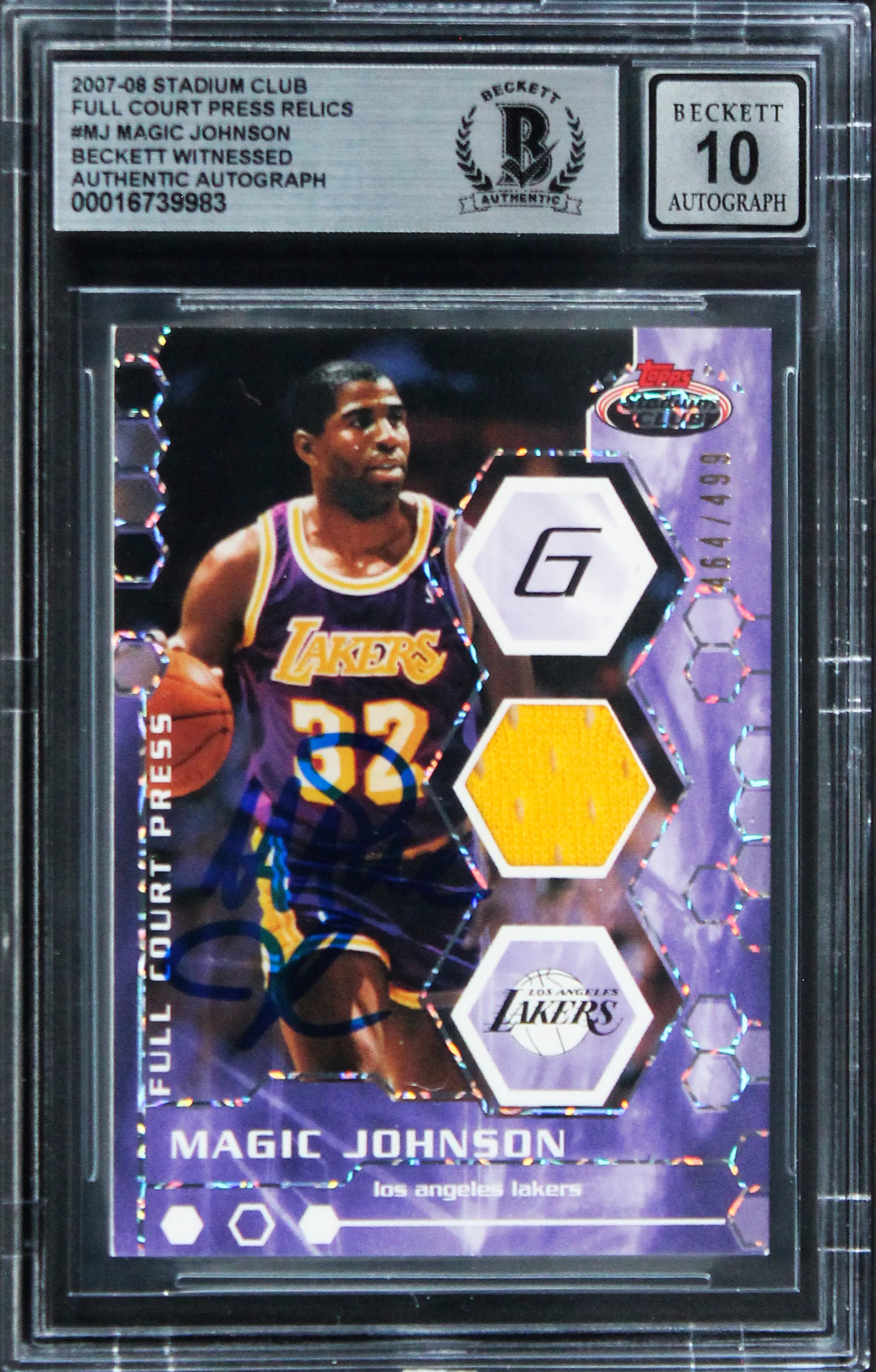 Lakers Magic Johnson Signed 2007 Stadium Club Auto 10 Card #MJ 464/499 BAS Slab - Image 2