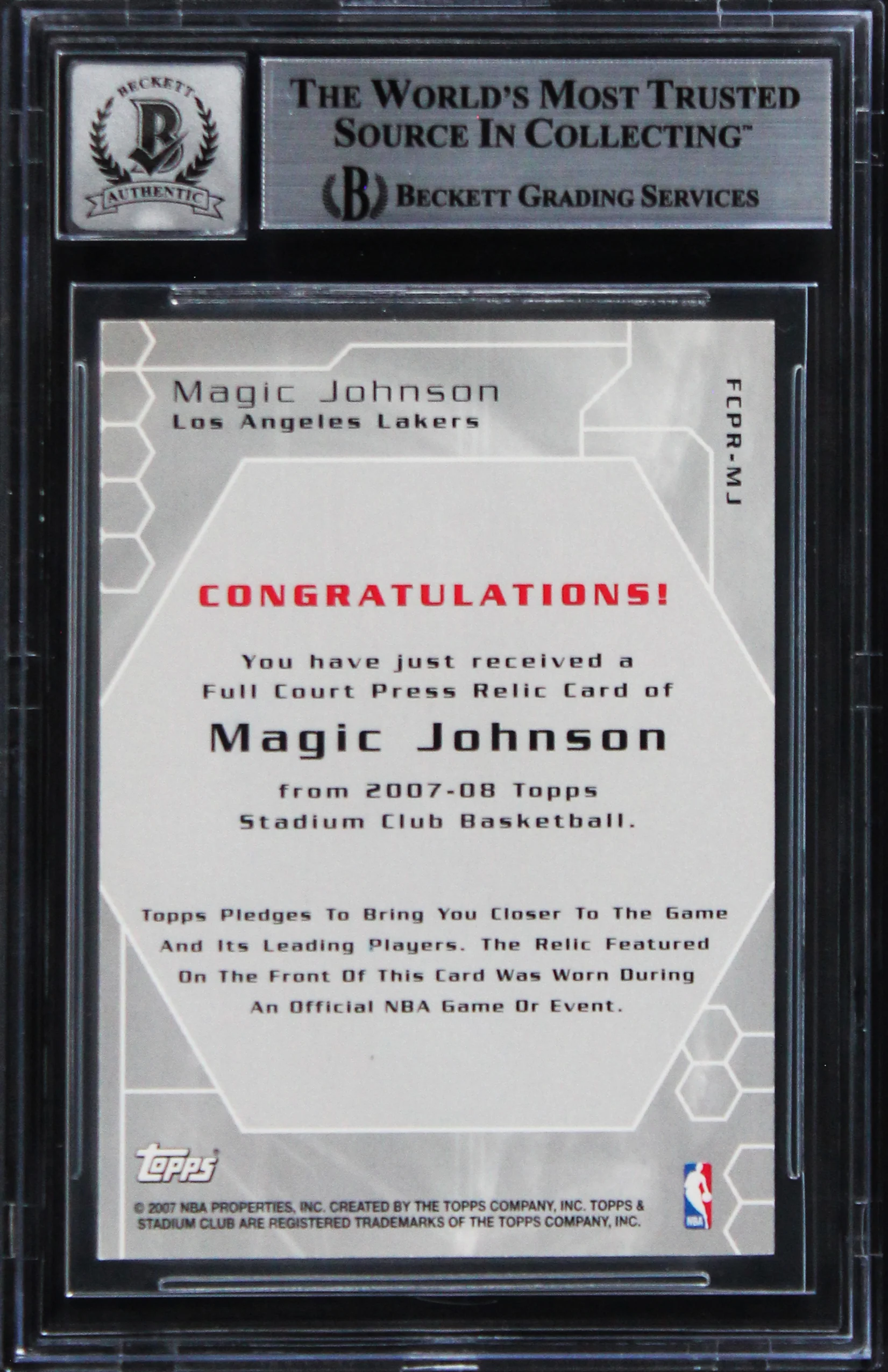 Lakers Magic Johnson Signed 2007 Stadium Club Auto 10 Card #MJ 464/499 BAS Slab - Image 3