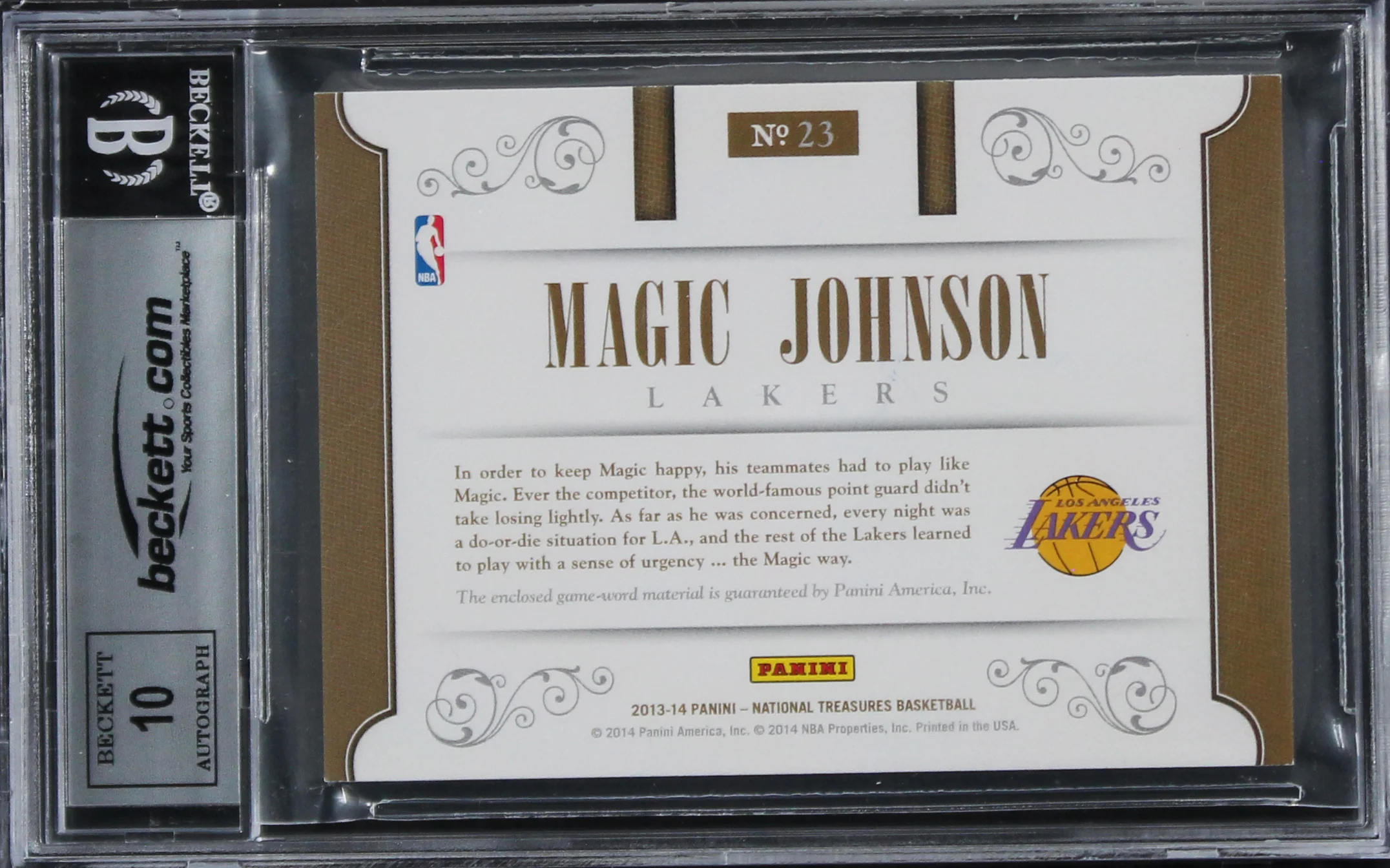Lakers Magic Johnson Signed 2013 NT Materials #23 #36/49 Card Auto 10! BAS Slab - Image 3