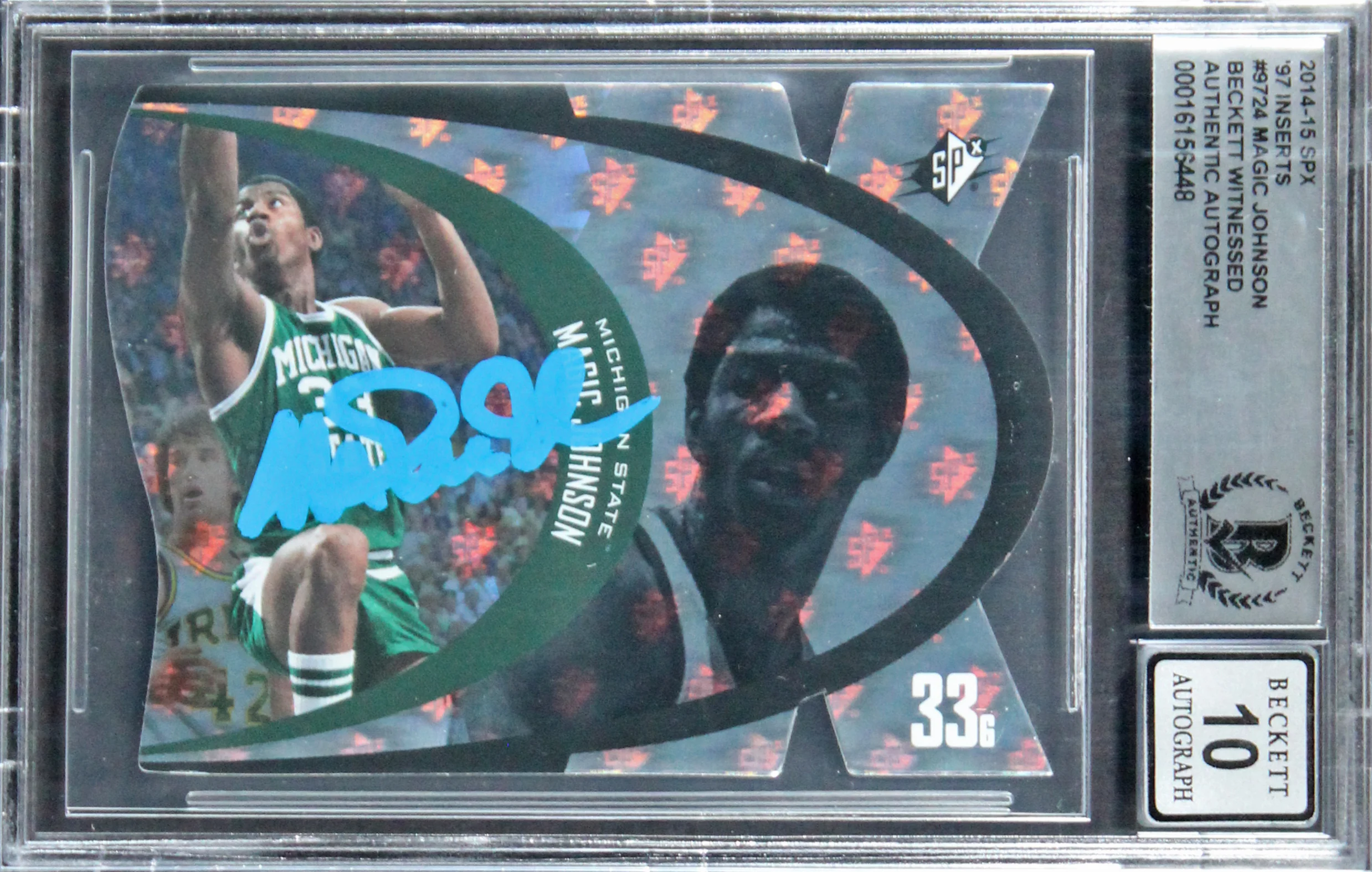 Lakers Magic Johnson Signed 2014 SPX '97 Inserts #9724 Card Auto 10! BAS Slabbed