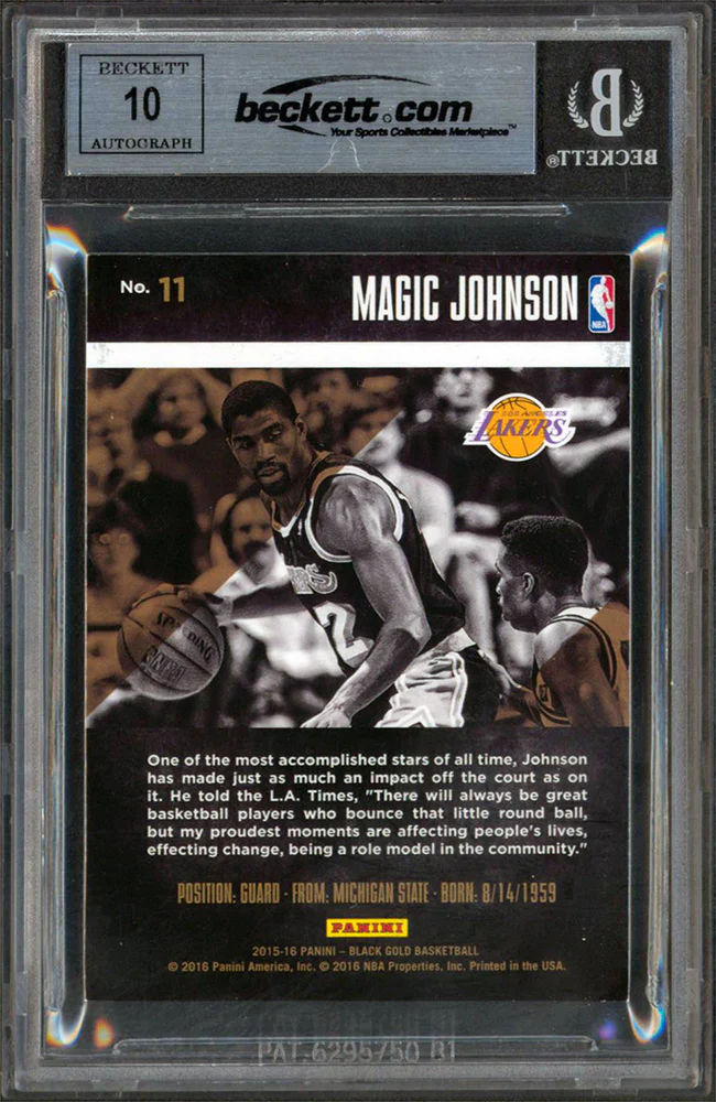 Lakers Magic Johnson Signed 2015 Panini Black Gold #11 Card Auto 10! BAS Slabbed - Image 3
