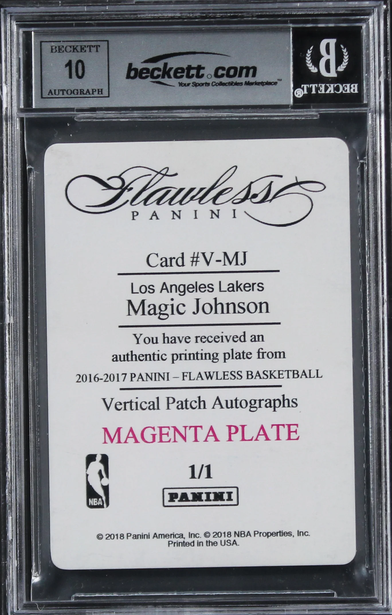 Lakers Magic Johnson Signed 2016 Panini Flawless #VMJ #1/1 Card Auto 10 BAS Slab - Image 3