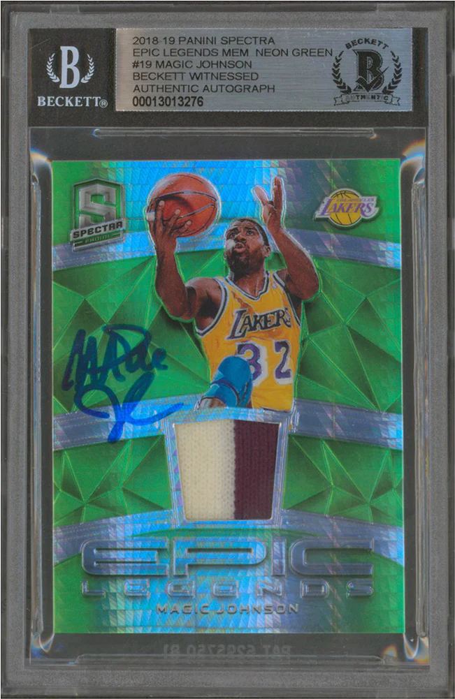 Lakers Magic Johnson Signed 2018 Panini Spectra EL Neon Green #19 Card BAS Slab - Image 2