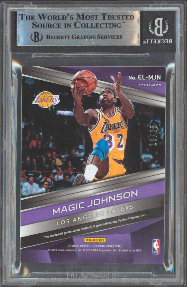 Lakers Magic Johnson Signed 2018 Panini Spectra EL Neon Green #19 Card BAS Slab - Image 3