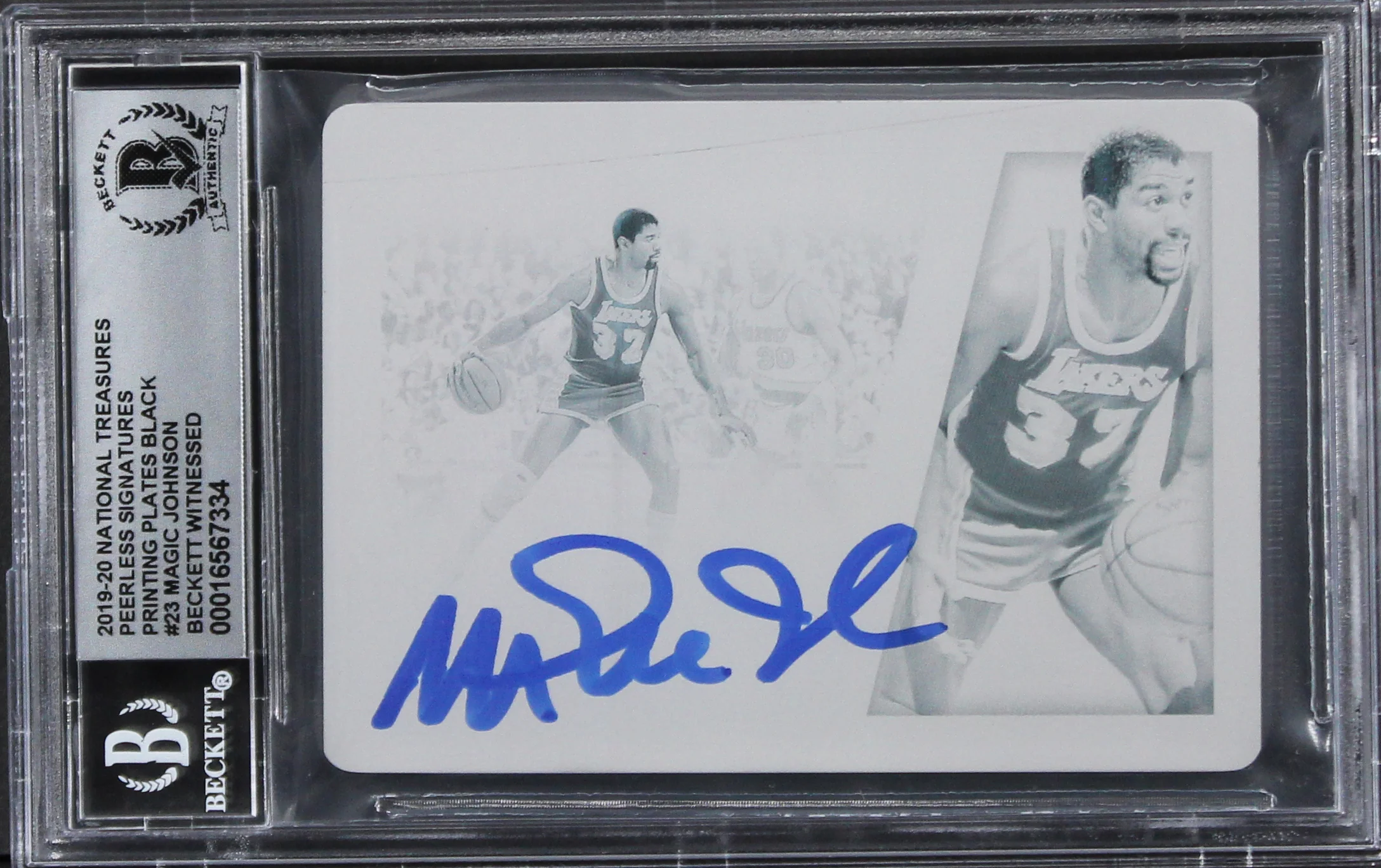 Lakers Magic Johnson Signed 2019 National Treasures #23 Card Auto 10! BAS Slab - Image 2