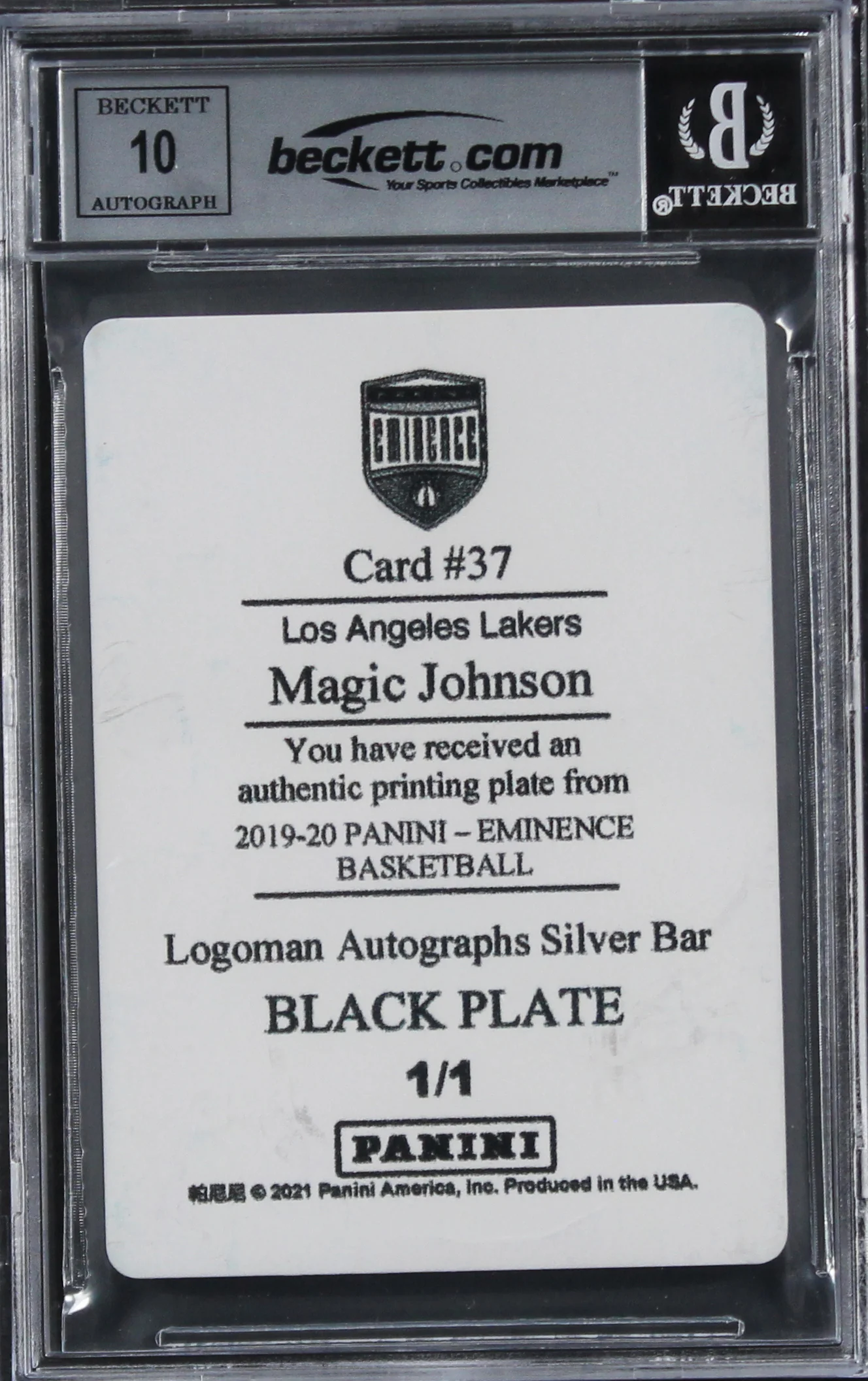 Lakers Magic Johnson Signed 2019 Panini Eminence #37 1/1 Card Auto 10 BAS Slab 2 - Image 3