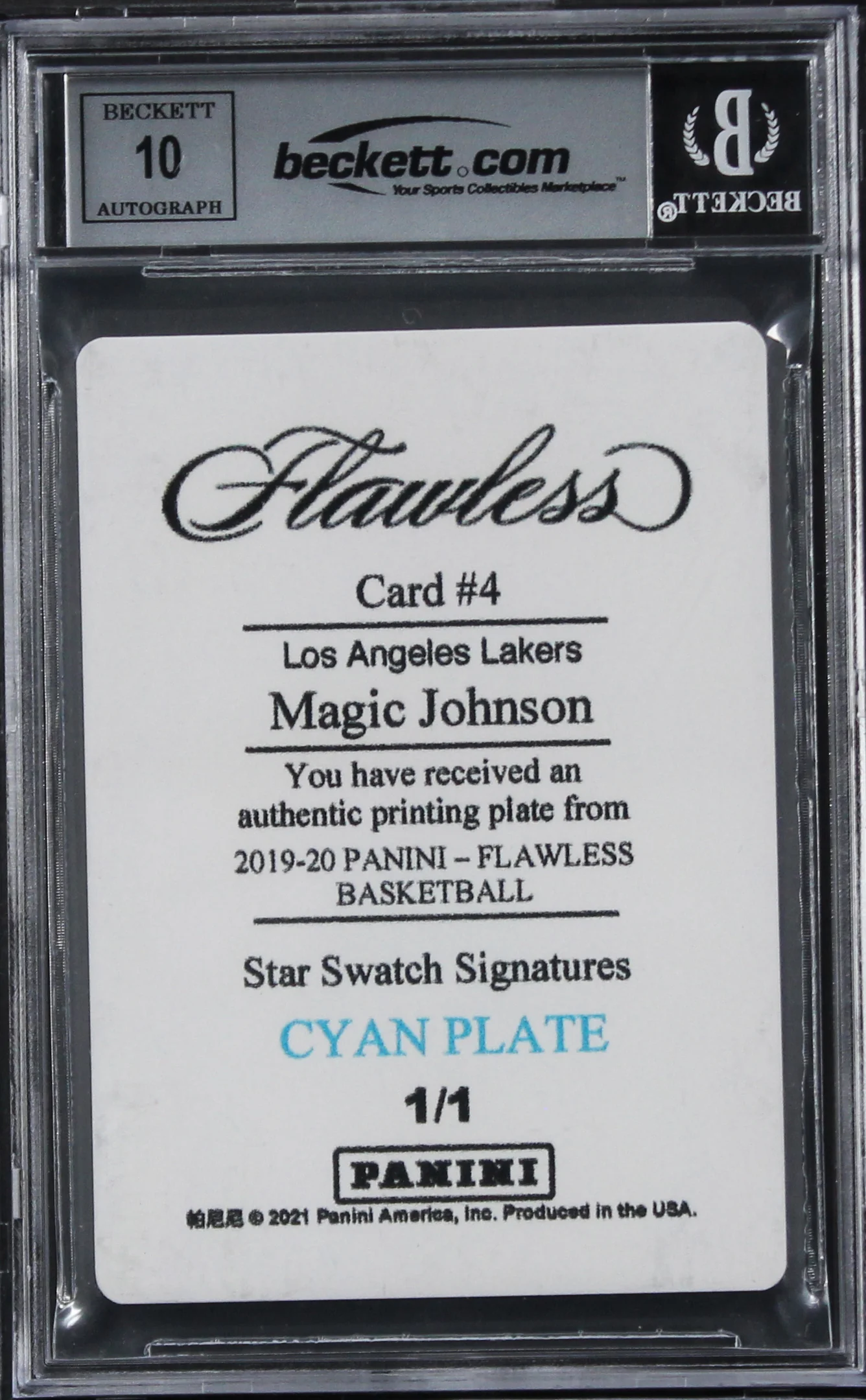 Lakers Magic Johnson Signed 2019 Panini Flawless #4 #1/1 Card Auto 10! BAS Slab - Image 3