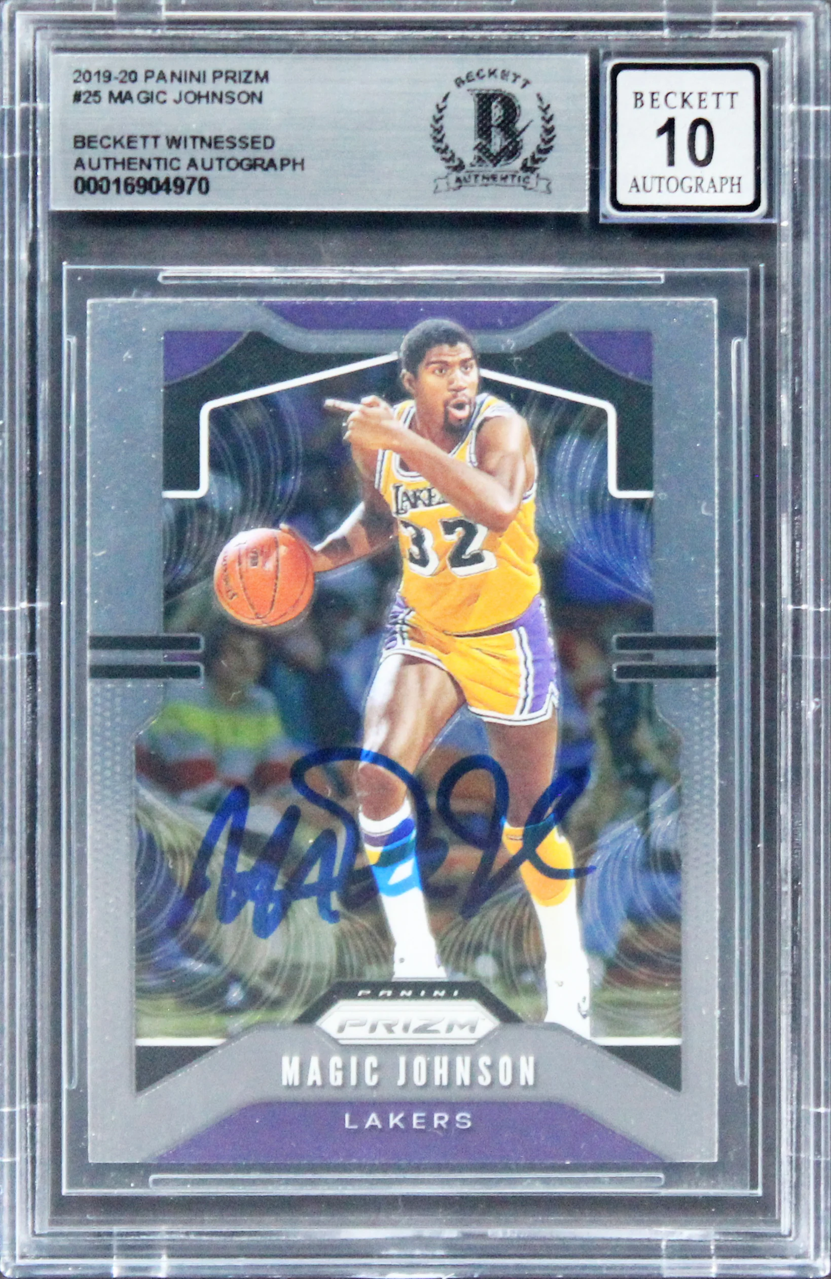 Lakers Magic Johnson Signed 2019 Panini Prizm #25 Card Auto 10! BAS Slabbed - Image 2