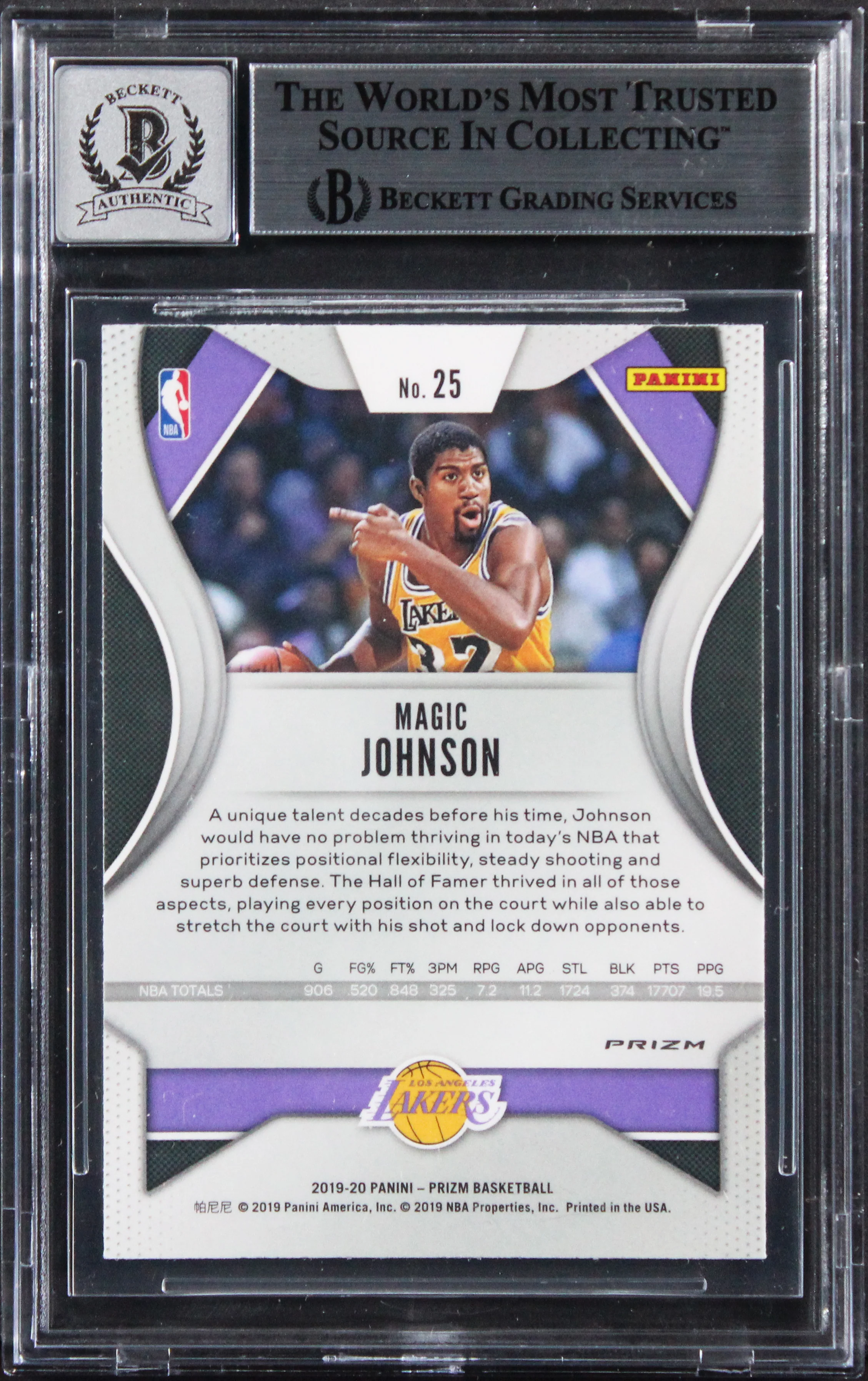 Lakers Magic Johnson Signed 2019 Panini Prizm PW #25 Card Auto 10! BAS Slabbed - Image 3