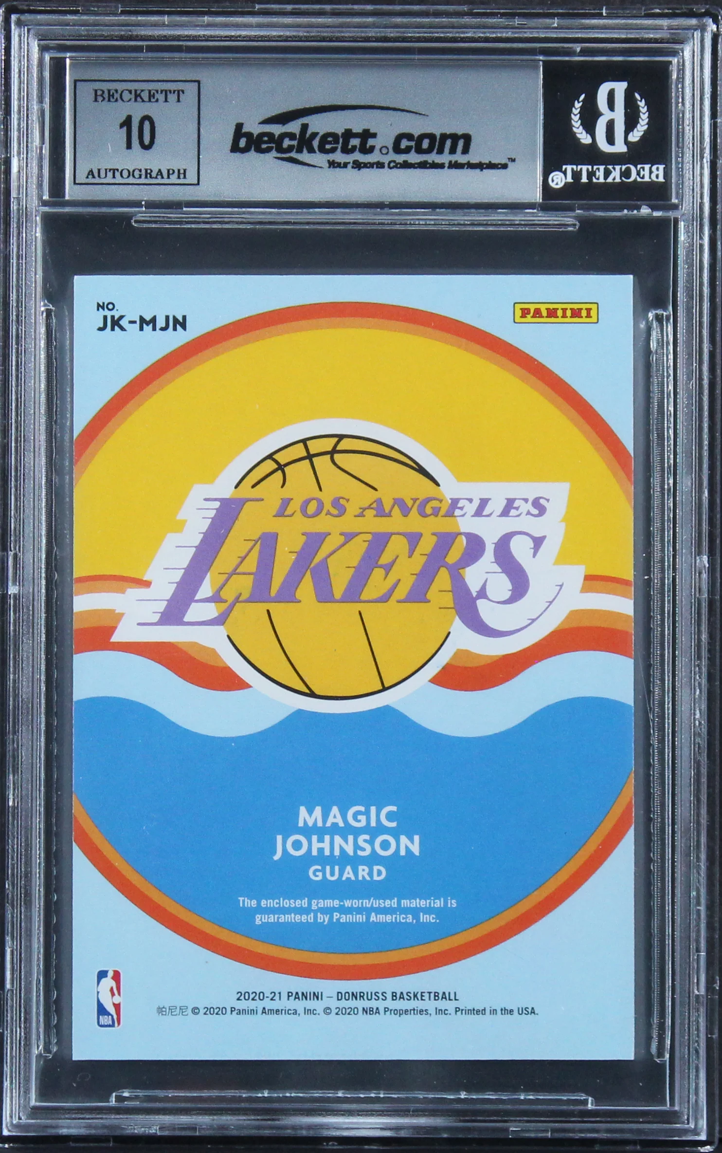 Lakers Magic Johnson Signed 2020 Donruss Jersey Kings #58 Card Auto 10! BAS Slab - Image 3