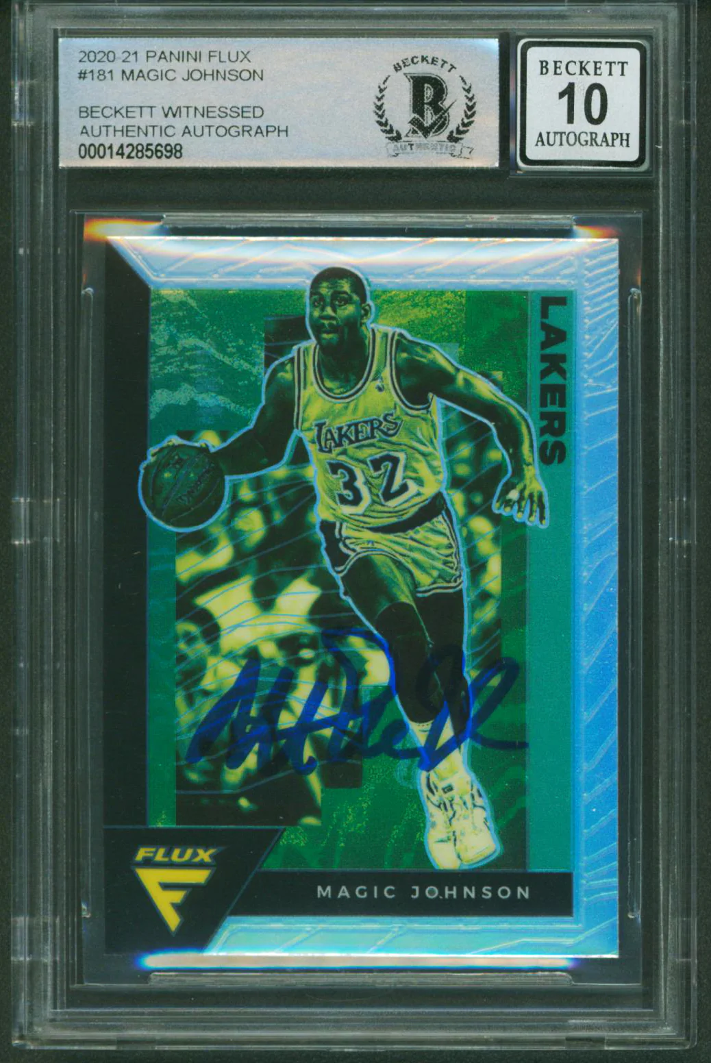 Lakers Magic Johnson Signed 2020 Panini Flux #181 Card Auto 10! BAS Slabbed - Image 2