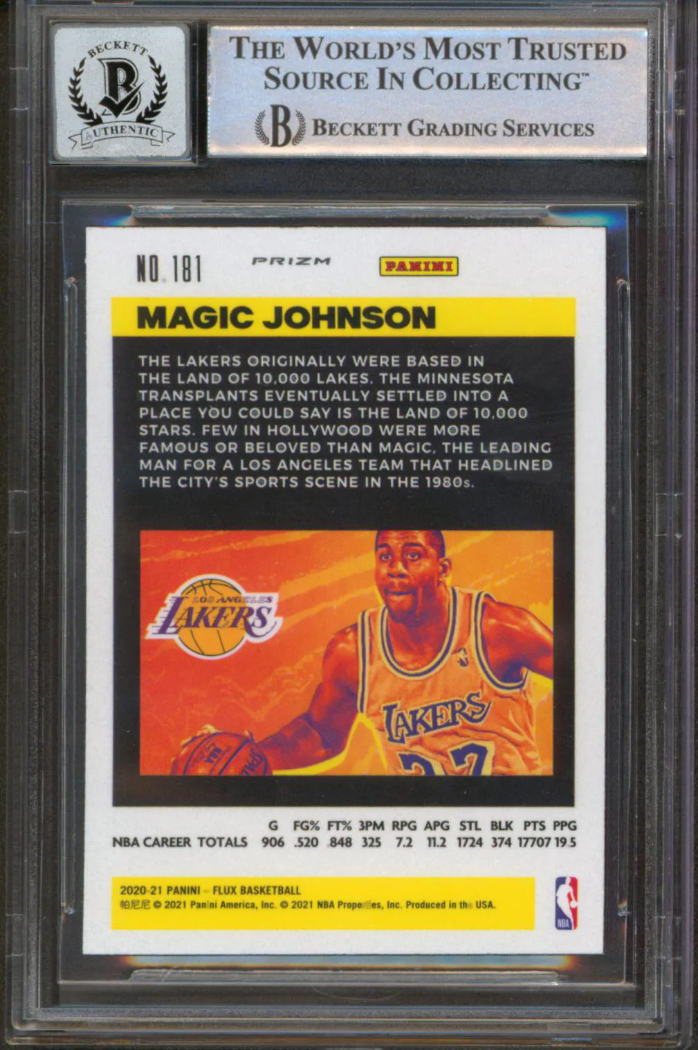 Lakers Magic Johnson Signed 2020 Panini Flux #181 Card Auto 10! BAS Slabbed - Image 3