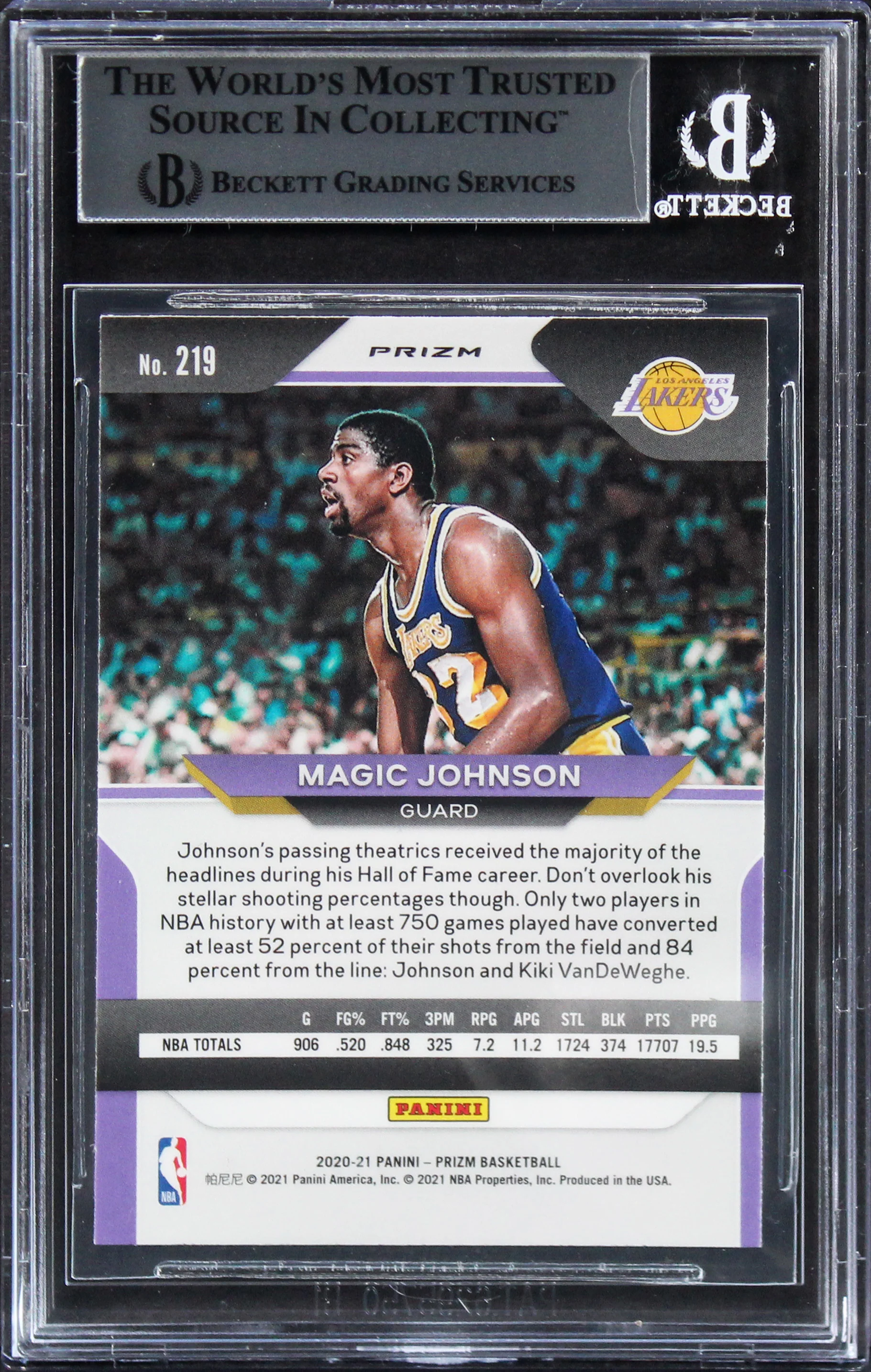 Lakers Magic Johnson Signed 2020 Panini Prizms Silver #219 Card BAS Slabbed - Image 3
