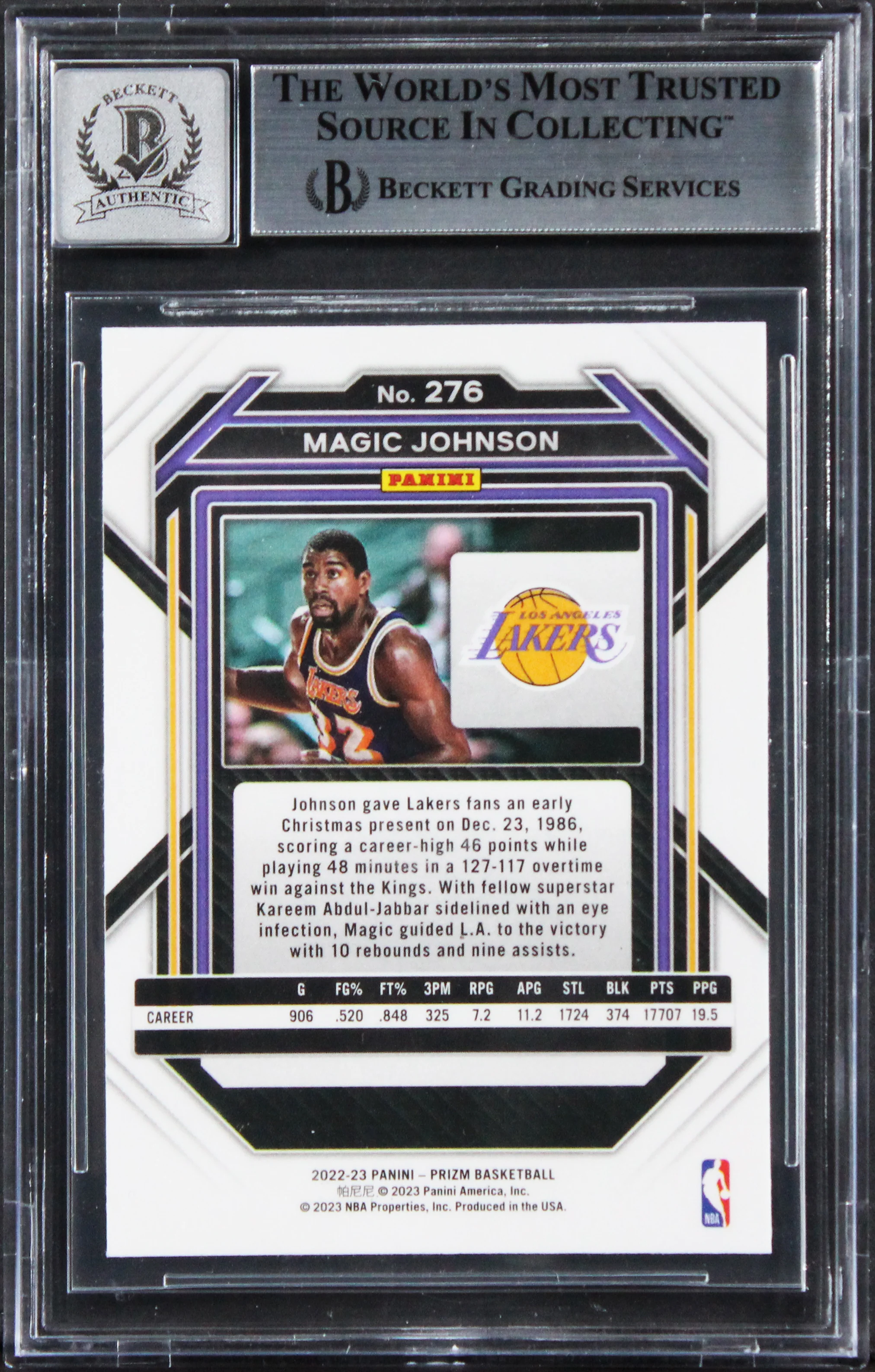 Lakers Magic Johnson Signed 2022 Panini Prizm #276 Card Auto 10! BAS Slabbed - Image 3