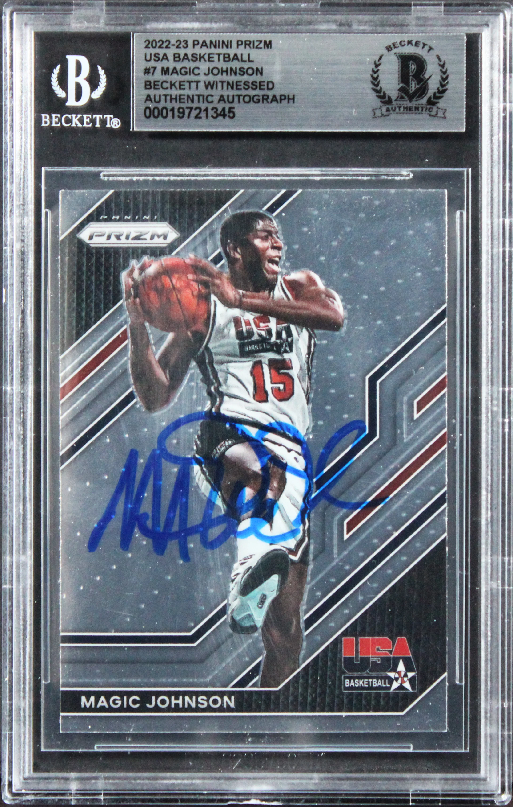 Lakers Magic Johnson Signed 2022 Panini Prizm USA Basketball #7 Card BAS Slabbed - Image 2