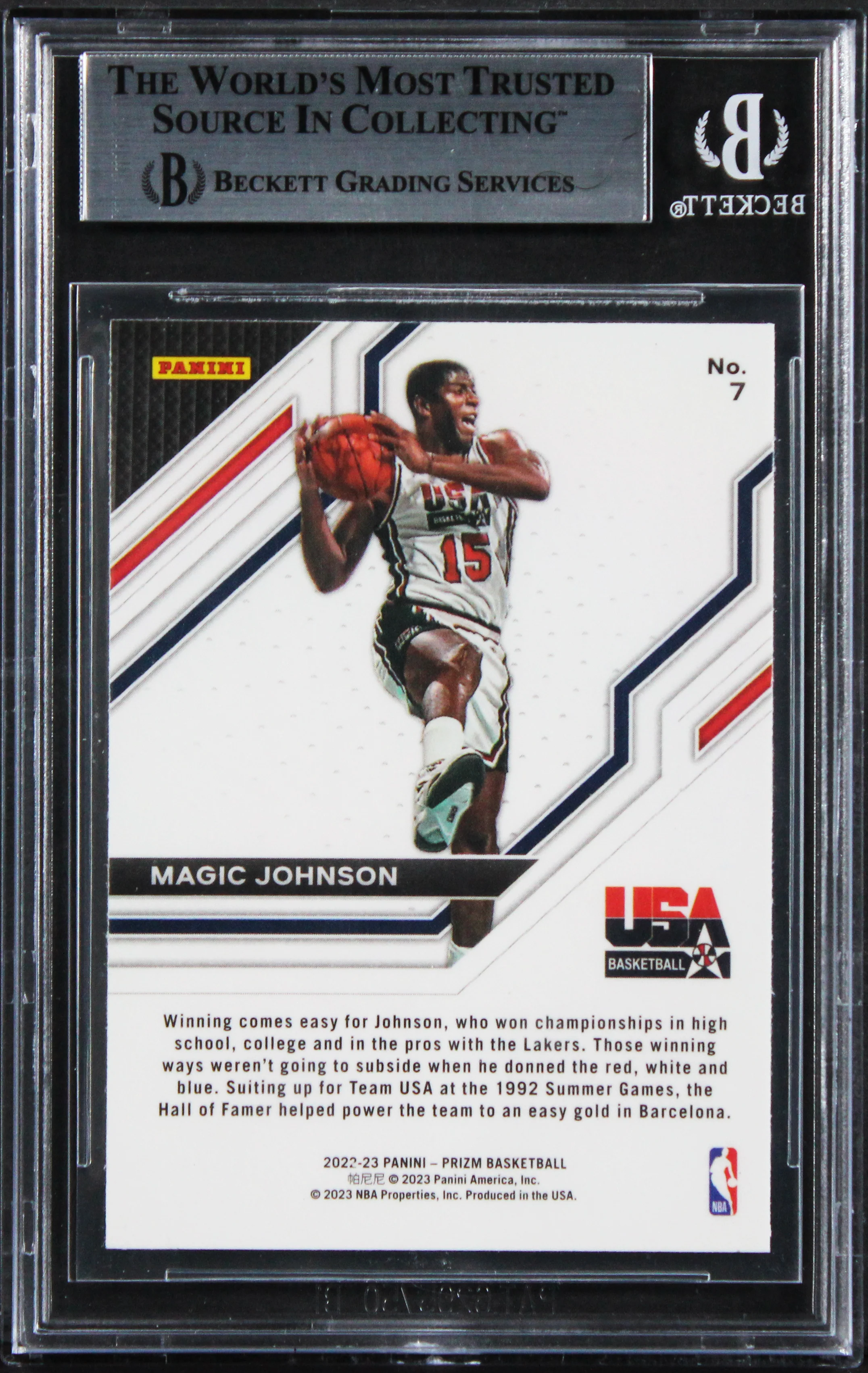 Lakers Magic Johnson Signed 2022 Panini Prizm USA Basketball #7 Card BAS Slabbed - Image 3