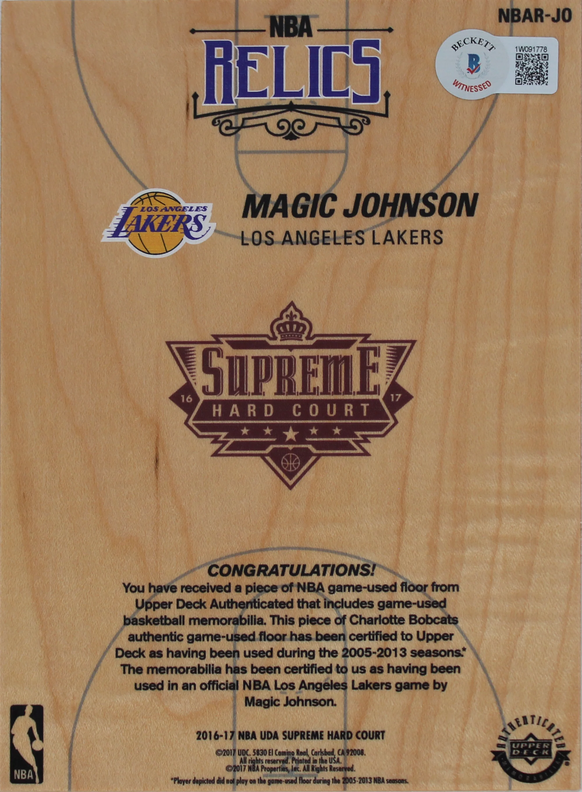 Lakers Magic Johnson Signed 5x7 Upper Deck Supreme Hard Court Card BAS #1W091778 - Image 4