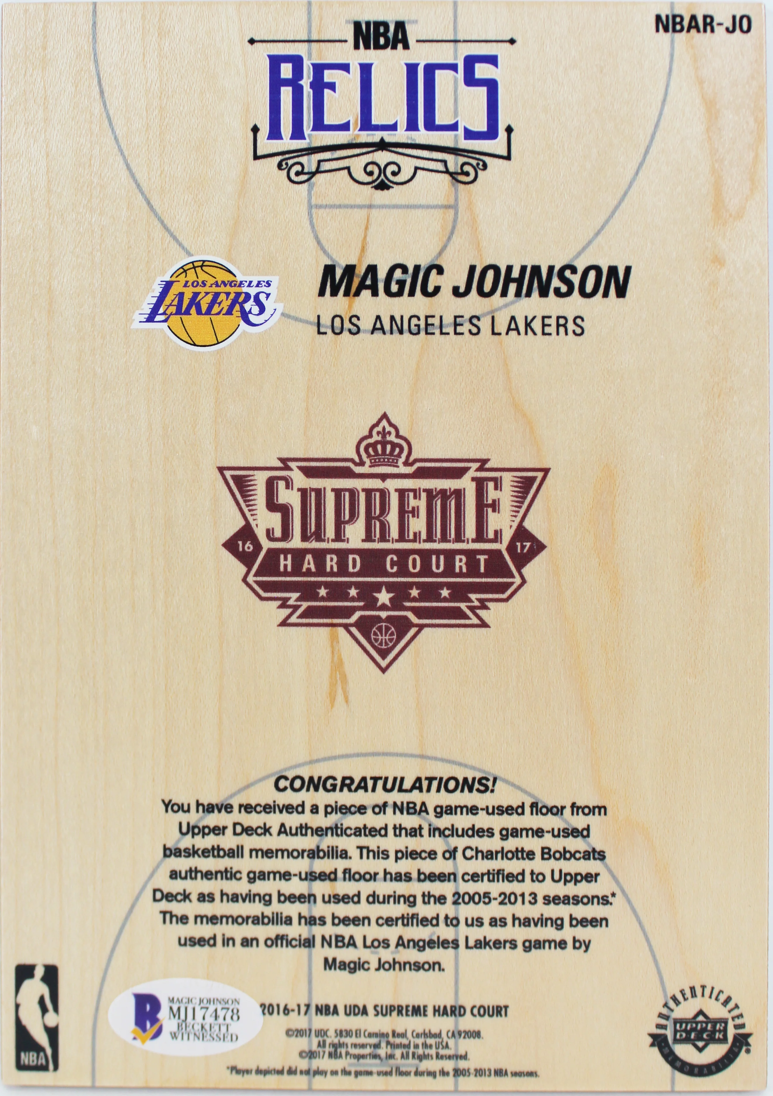 Lakers Magic Johnson Signed 5x7 Upper Deck Supreme Hard Court Card BAS #MJ17478 - Image 4