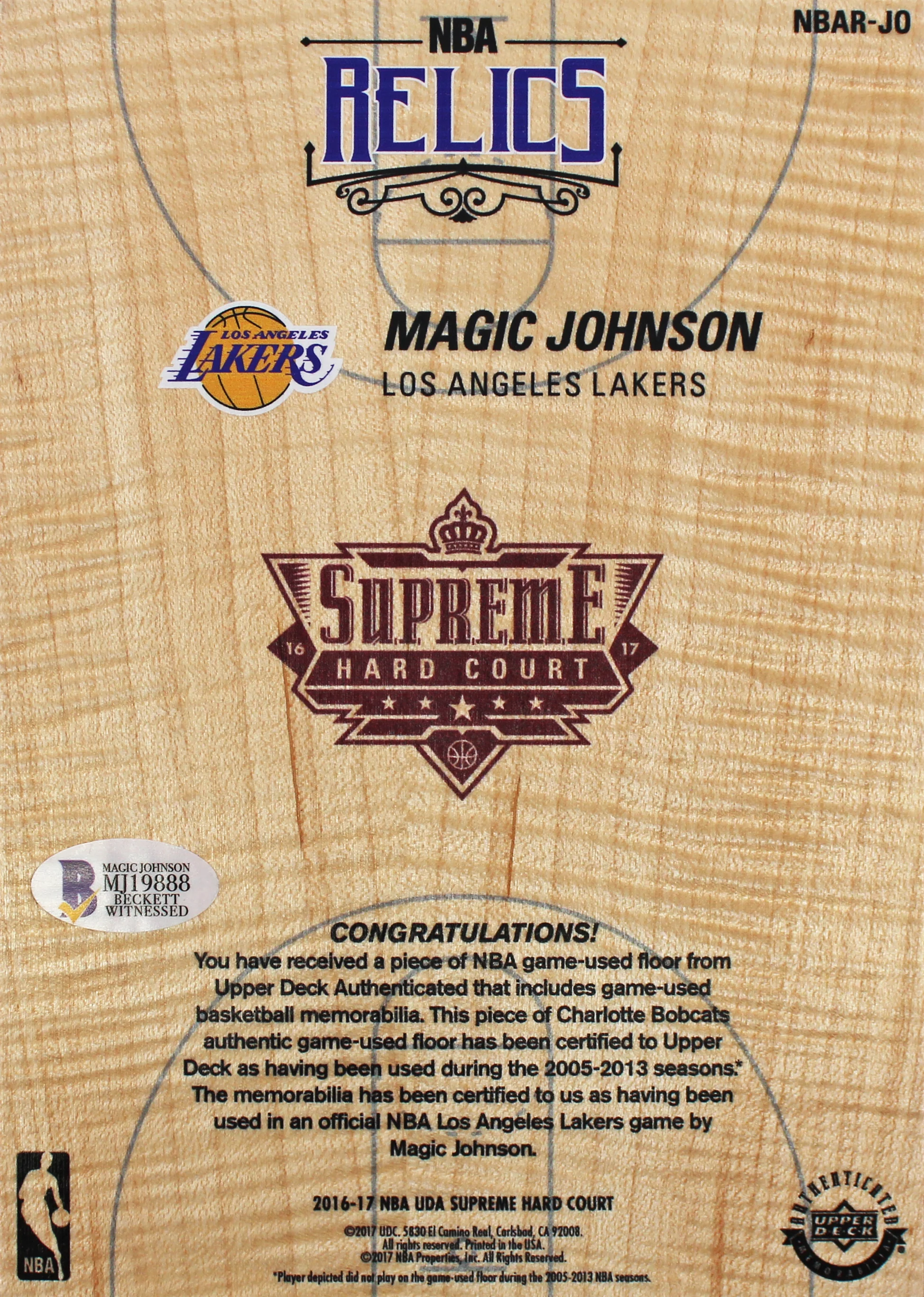 Lakers Magic Johnson Signed 5x7 Upper Deck Supreme Hard Court Card BAS #MJ19888 - Image 3