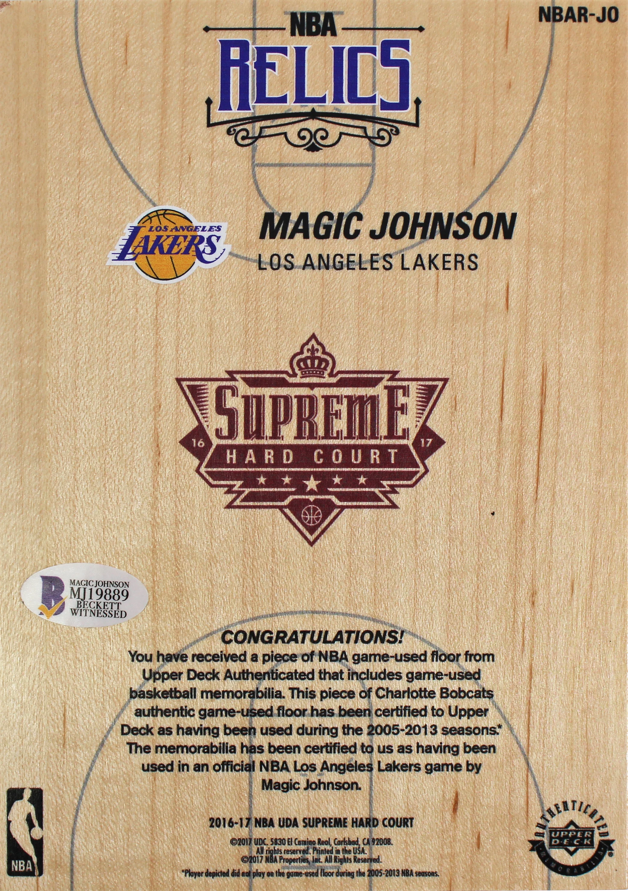 Lakers Magic Johnson Signed 5x7 Upper Deck Supreme Hard Court Card BAS #MJ19889 - Image 3