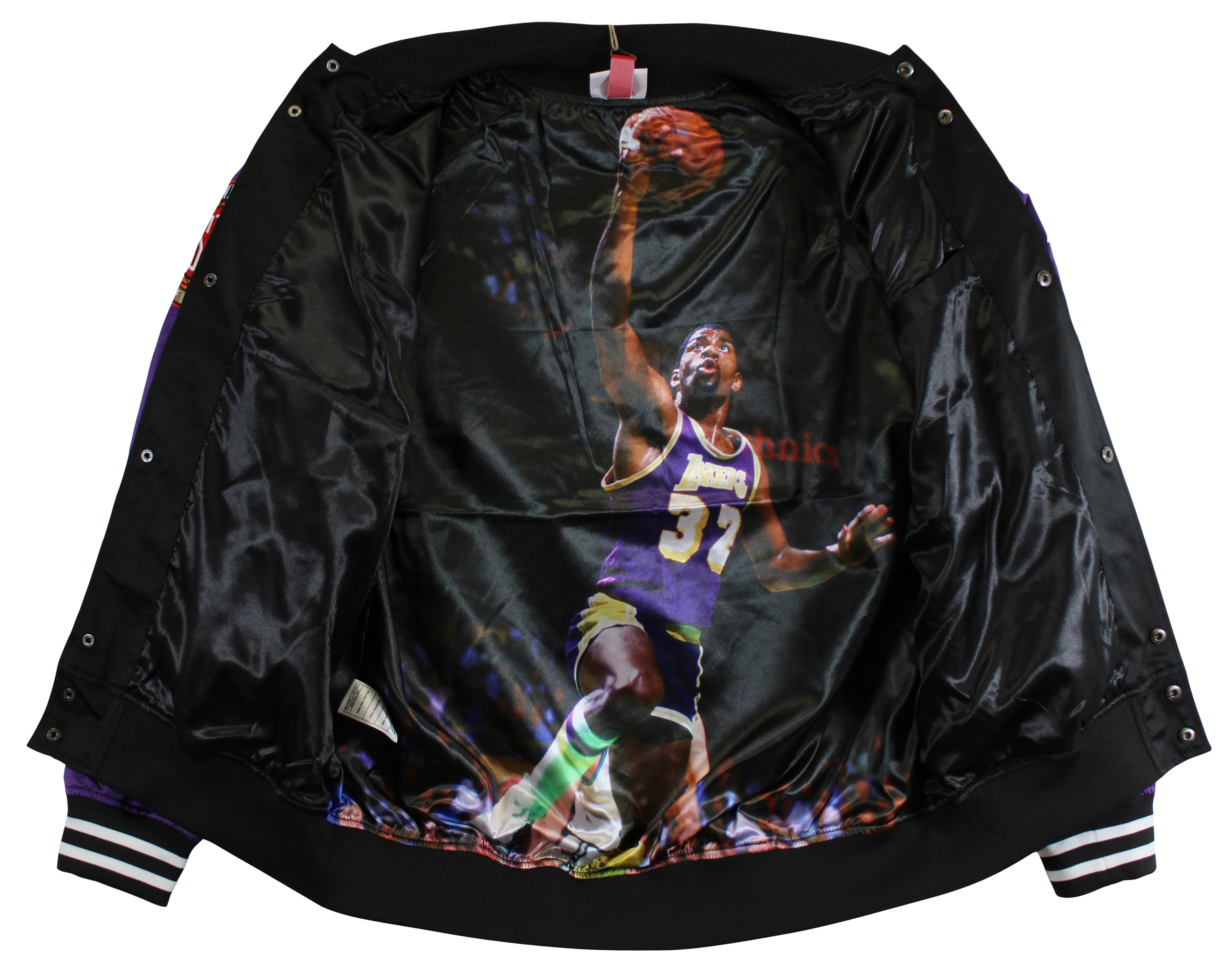 Lakers Magic Johnson Signed Black M&N Warm Up Jacket w/ Patches BAS Witnessed 2 - Image 10